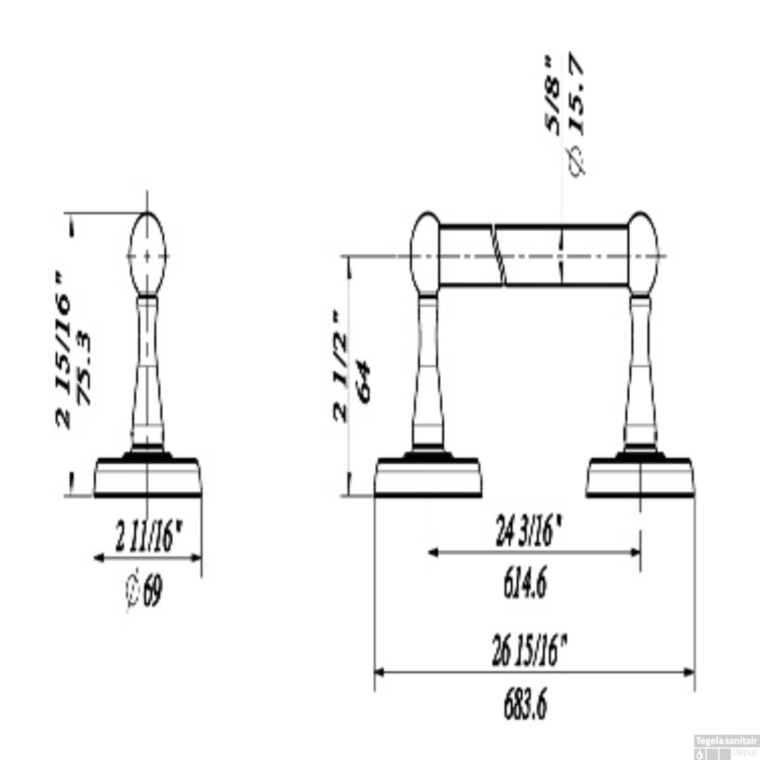 Handdoekhouder Enkel Plieger Charleston 61cm Chroom 4 Handdoekhouder Enkel Plieger Charleston 61cm Chroom - Afbeelding 2