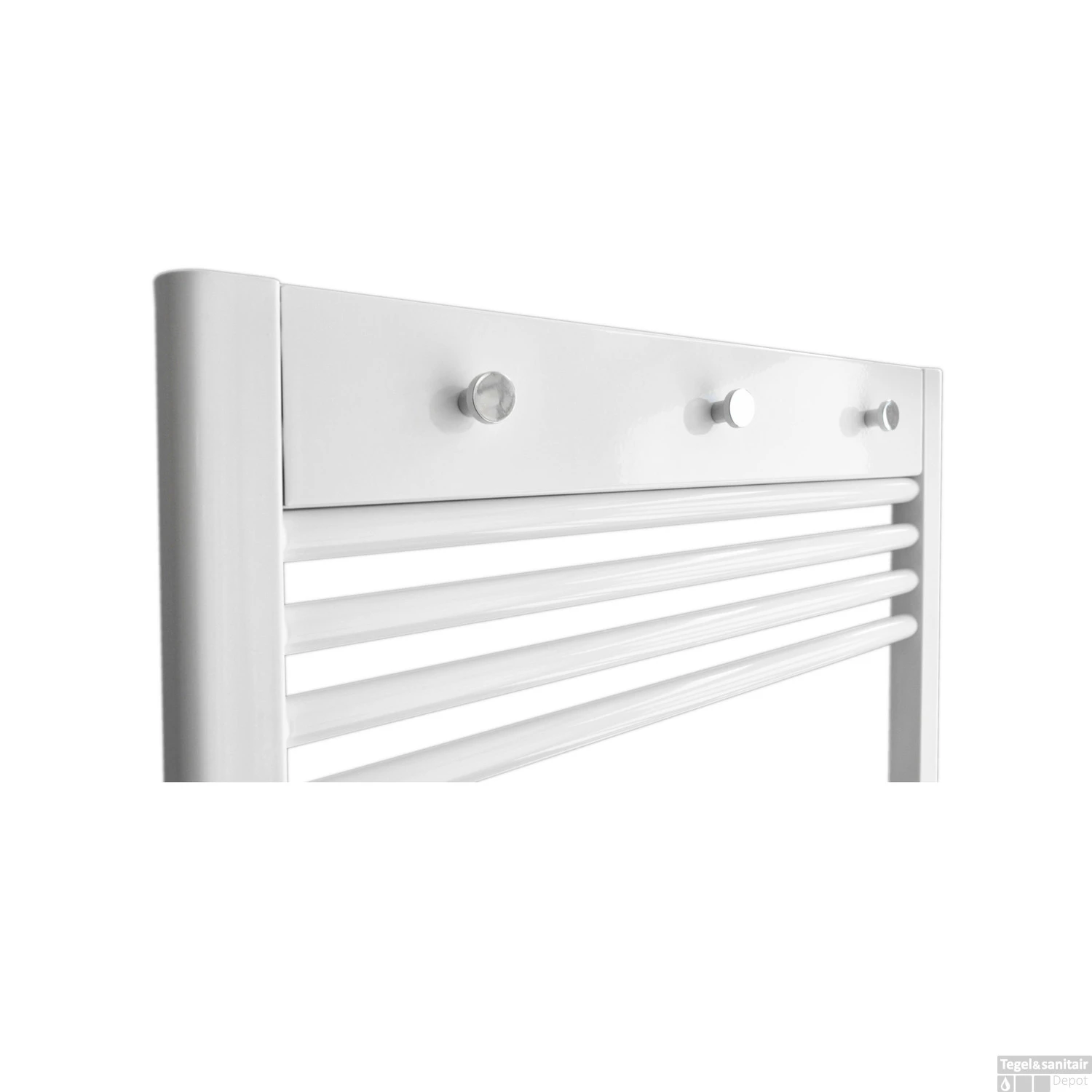 Handdoekhouder Paneel Sanicare 52x9x3 Cm Wit Met 3 Chromen Handdoekknoppen 3 Handdoekhouder Paneel Sanicare 52x9x3 Cm Wit Met 3 Chromen Handdoekknoppen