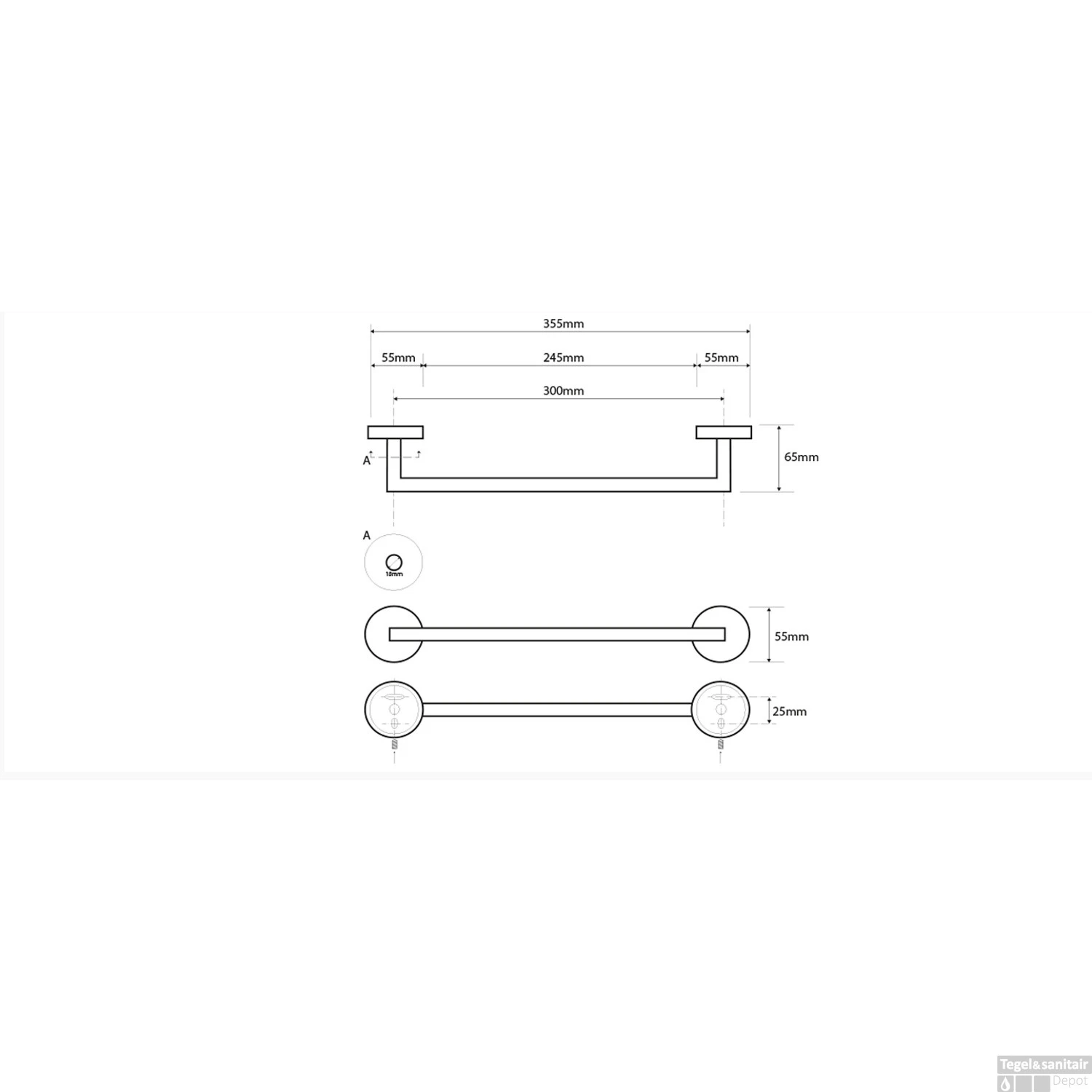 Handdoekhouder Sapho X-Steel Hangend 35 Cm Geborsteld RVS 5 Handdoekhouder Sapho X-Steel Hangend 35 Cm Geborsteld RVS - Afbeelding 3