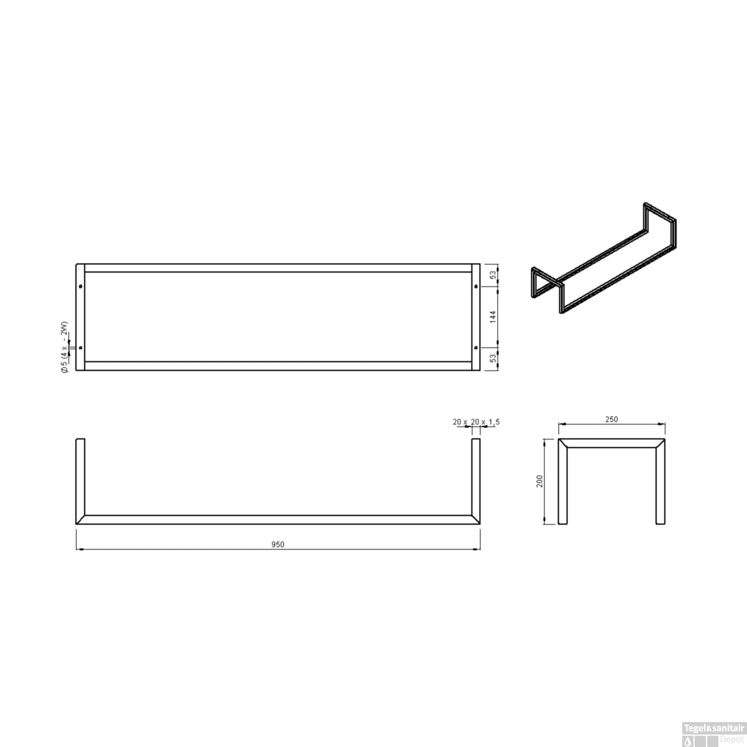 BWS Handdoekenrek Industrieel | 95x25x20cm | Mat Wit 11 BWS Handdoekenrek Industrieel | 95x25x20cm | Mat Wit - Afbeelding 9