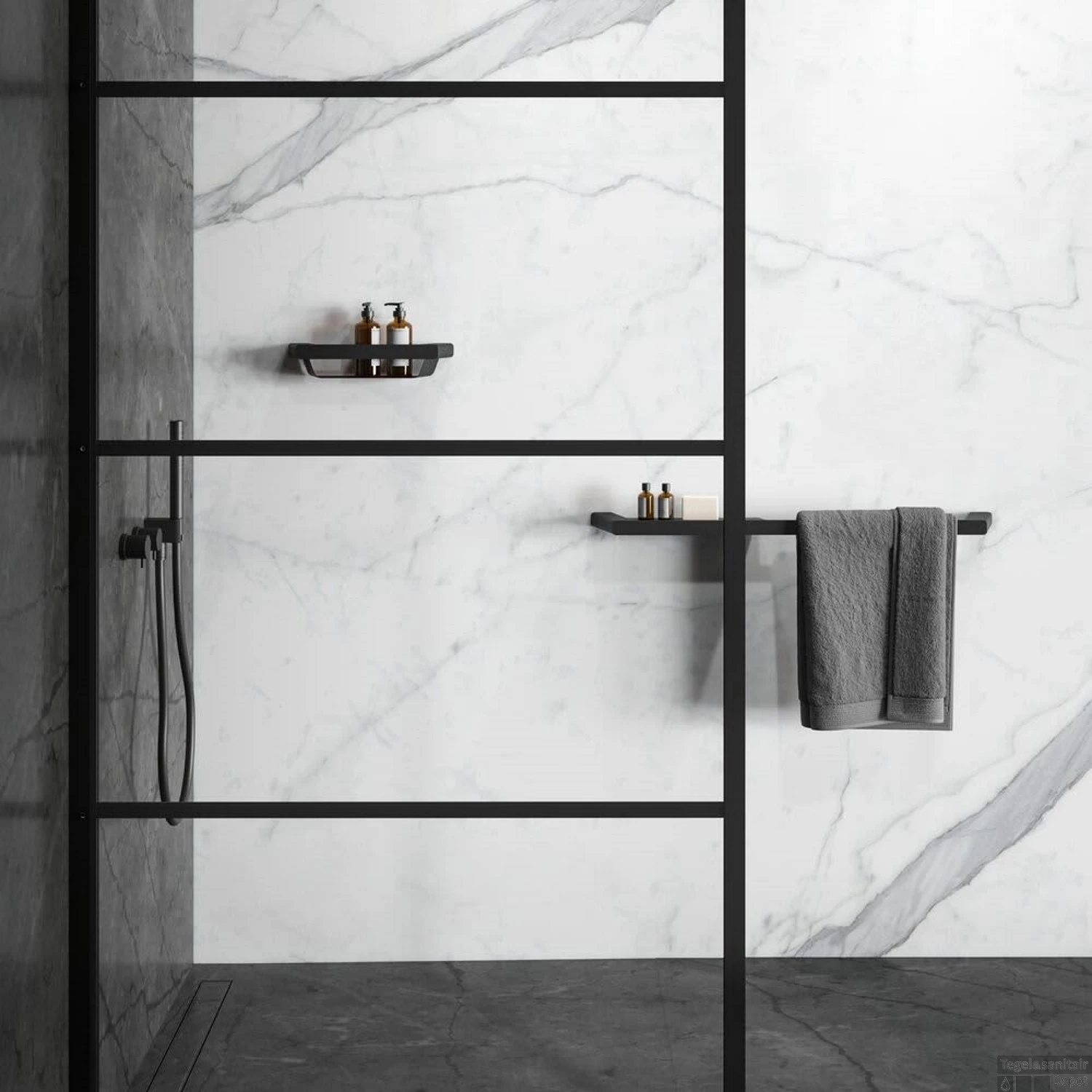 Handdoekrek Met Planchet Geesa Shift Zwart Met Transparant Glas 6 Handdoekrek Met Planchet Geesa Shift Zwart Met Transparant Glas - Afbeelding 4