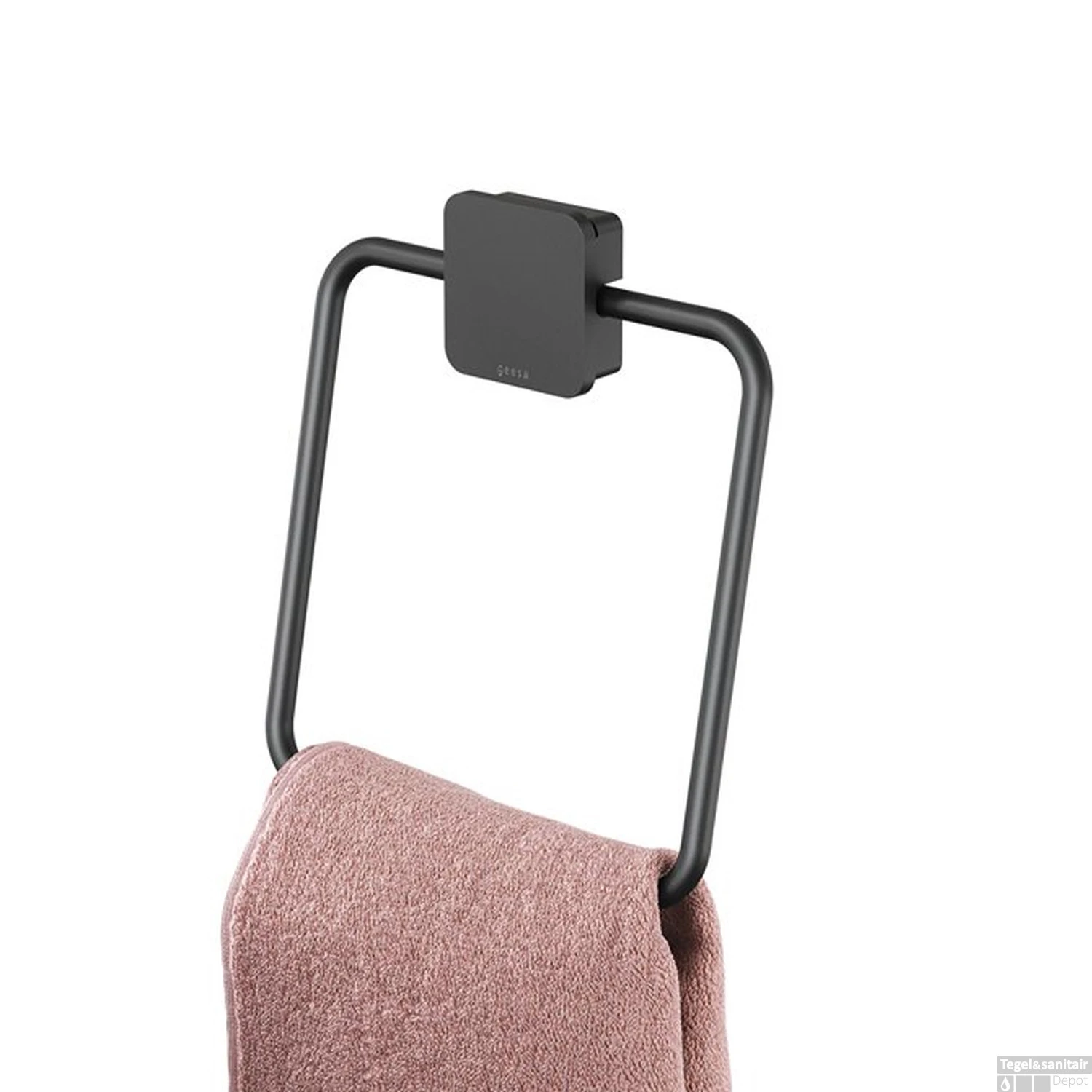 Handdoekring Geesa Topaz Vierkant Minimalistisch Mat Zwart 5 Handdoekring Geesa Topaz Vierkant Minimalistisch Mat Zwart - Afbeelding 3