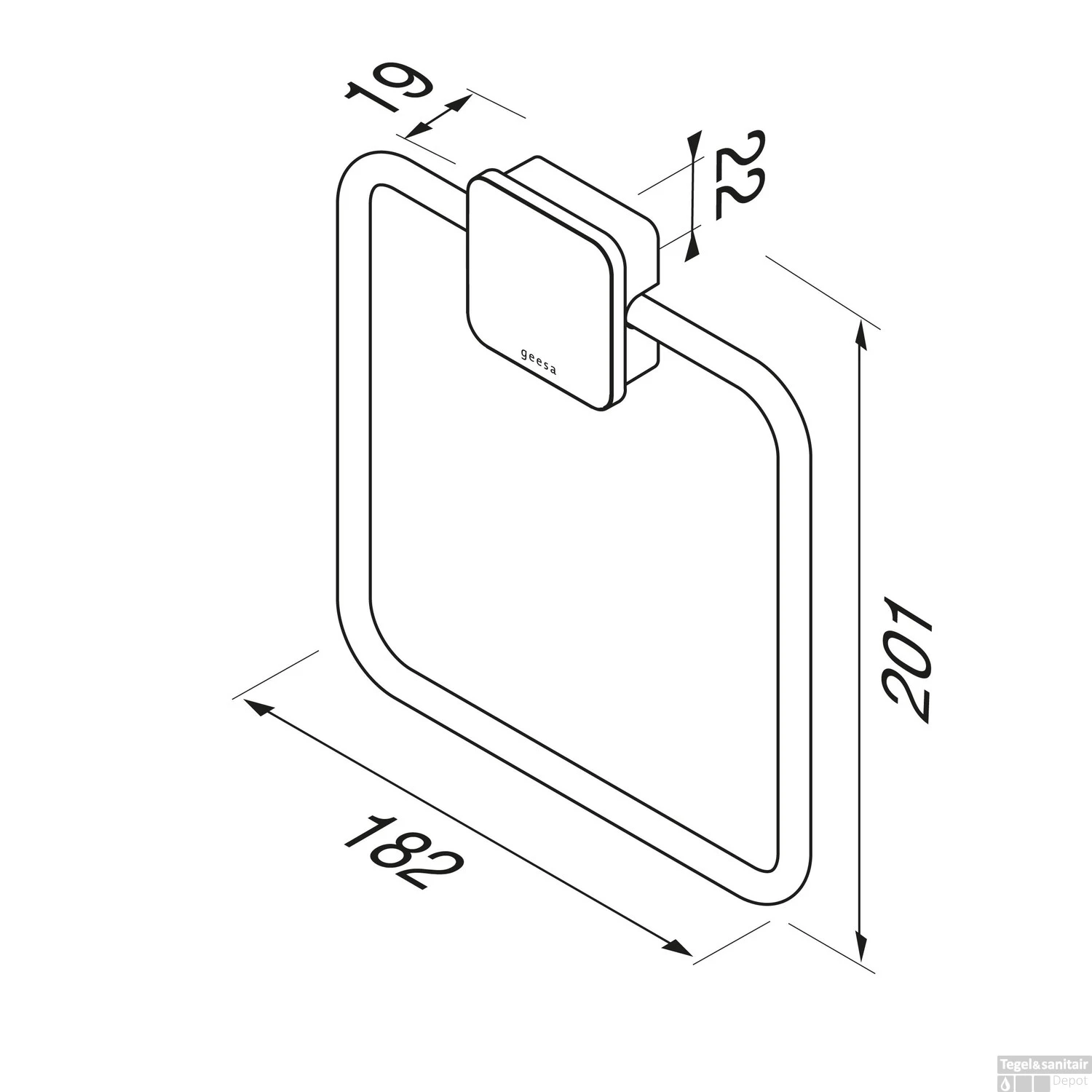 Handdoekring Geesa Topaz Vierkant Minimalistisch Mat Zwart 7 Handdoekring Geesa Topaz Vierkant Minimalistisch Mat Zwart - Afbeelding 5