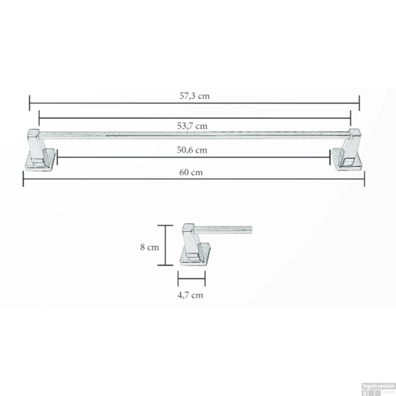 Handdoekhouder Sanicare Magnetisch Inkortbaar 60cm Vierkant Chroom 5 Handdoekhouder Sanicare Magnetisch Inkortbaar 60cm Vierkant Chroom - Afbeelding 3