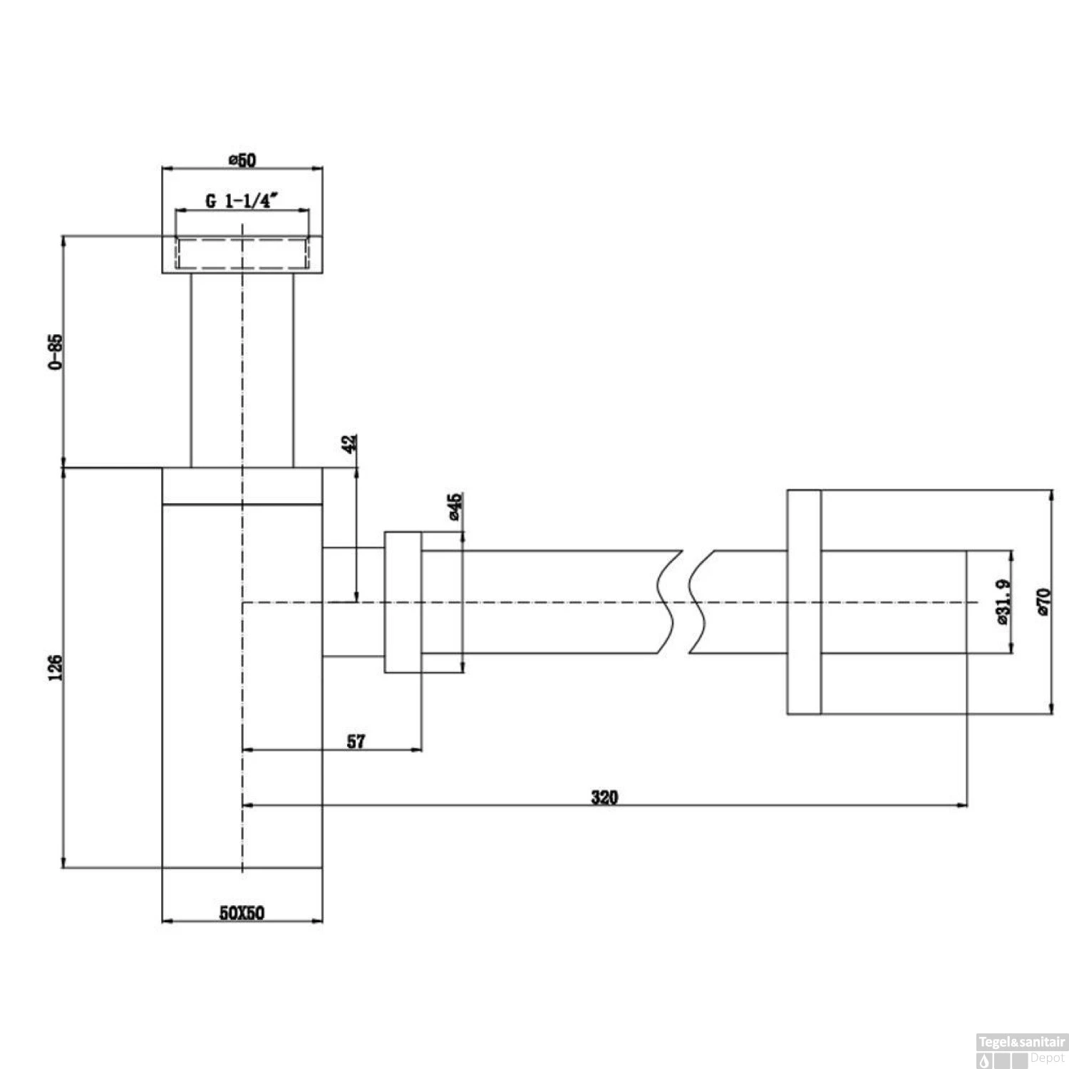 Hotbath Pal Wastafel Sifon Vierkant Geborsteld Nikkel 5 Hotbath Pal Wastafel Sifon Vierkant Geborsteld Nikkel - Afbeelding 3