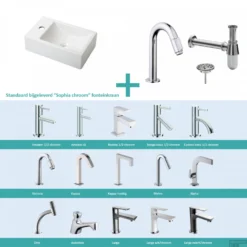 FonteinPack Houston MAT WIT Links 37x23 Cm Chroom (Keuze Uit 20 Kranen)