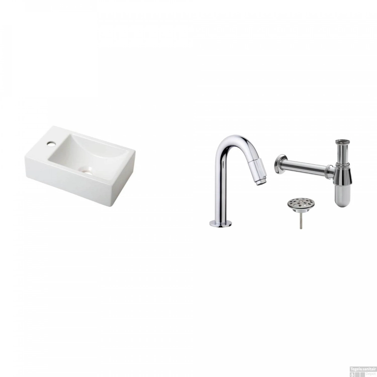 FonteinPack Houston MAT WIT Links 37x23 Cm Chroom (Keuze Uit 20 Kranen) 8 FonteinPack Houston MAT WIT Links 37x23 Cm Chroom (Keuze Uit 20 Kranen) - Afbeelding 6