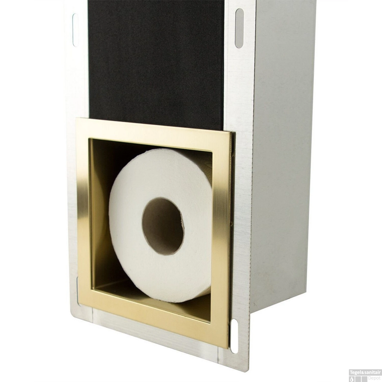 Inbouw Reserve Toiletrolhouder Sanilux Jali Boss&Wessing Geborsteld Goud 4 Inbouw Reserve Toiletrolhouder Sanilux Jali Boss&Wessing Geborsteld Goud - Afbeelding 2