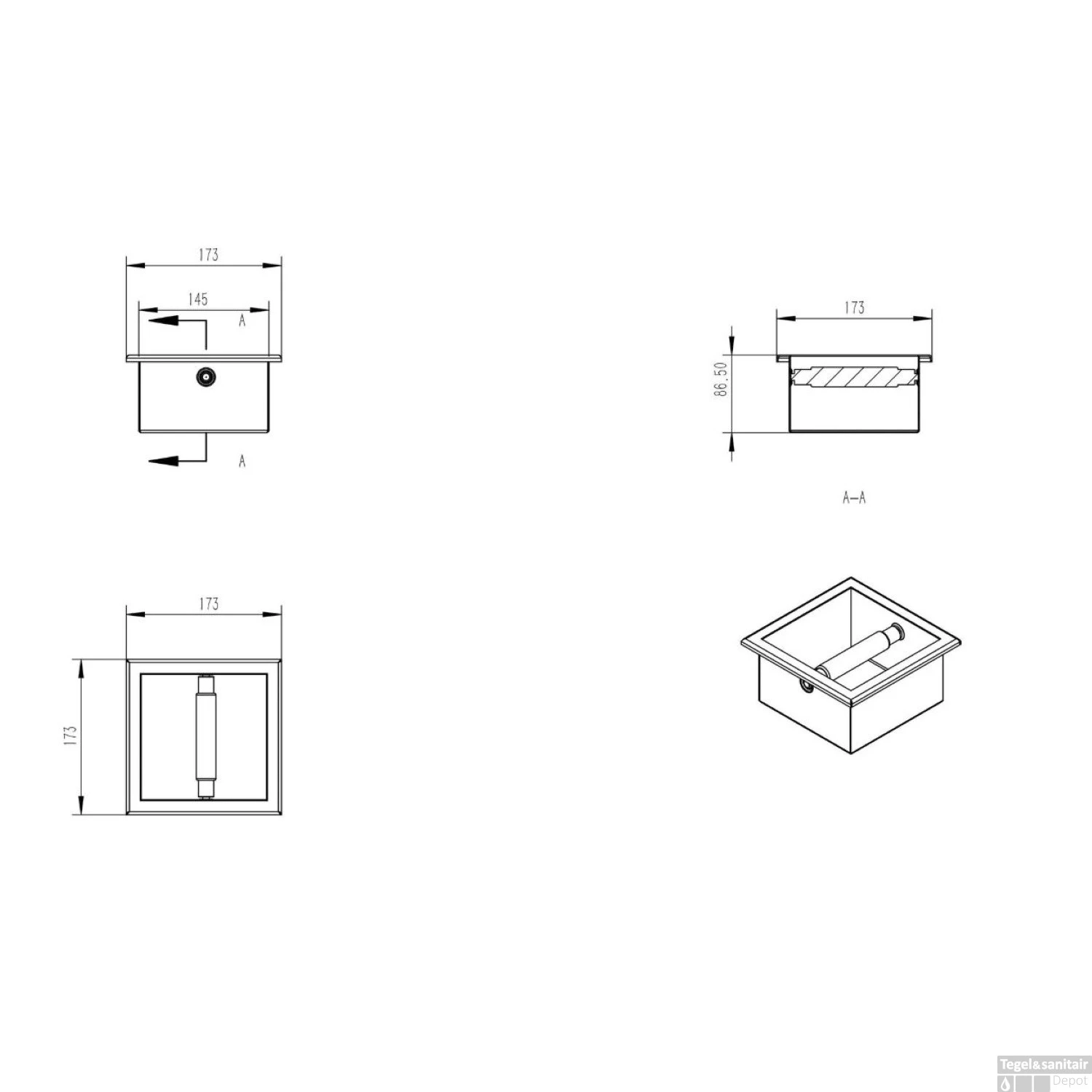 Inbouw Toiletrolhouder Boss & Wessing Mat Zwart 5 Inbouw Toiletrolhouder Boss & Wessing Mat Zwart - Afbeelding 3