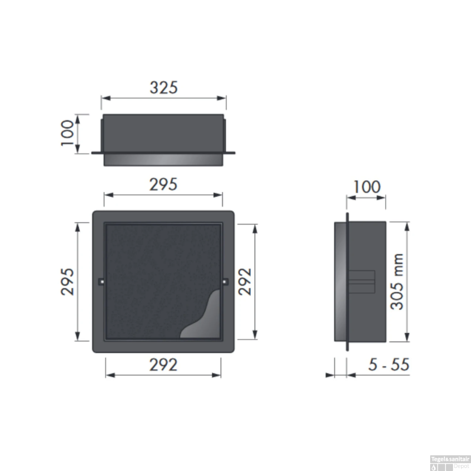 Inbouwnis LoooX T-BoX 30x30x10cm Betegelbaar Vierkant RVS 6 Inbouwnis LoooX T-BoX 30x30x10cm Betegelbaar Vierkant RVS - Afbeelding 4