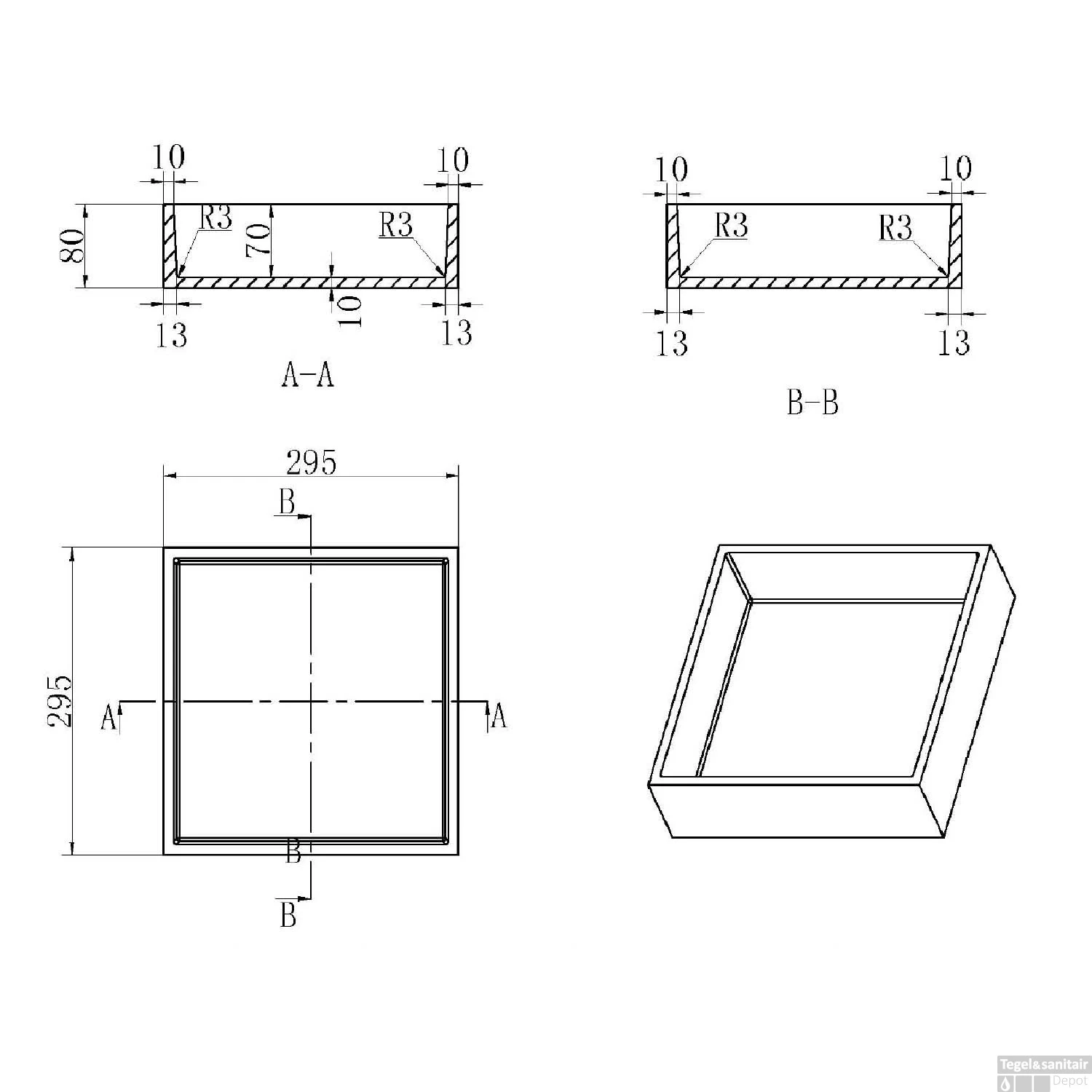 Inbouwnis Luca Sanitair 29.5x29.5x8 Cm Polystone Antraciet 5 Inbouwnis Luca Sanitair 29.5x29.5x8 Cm Polystone Antraciet - Afbeelding 3