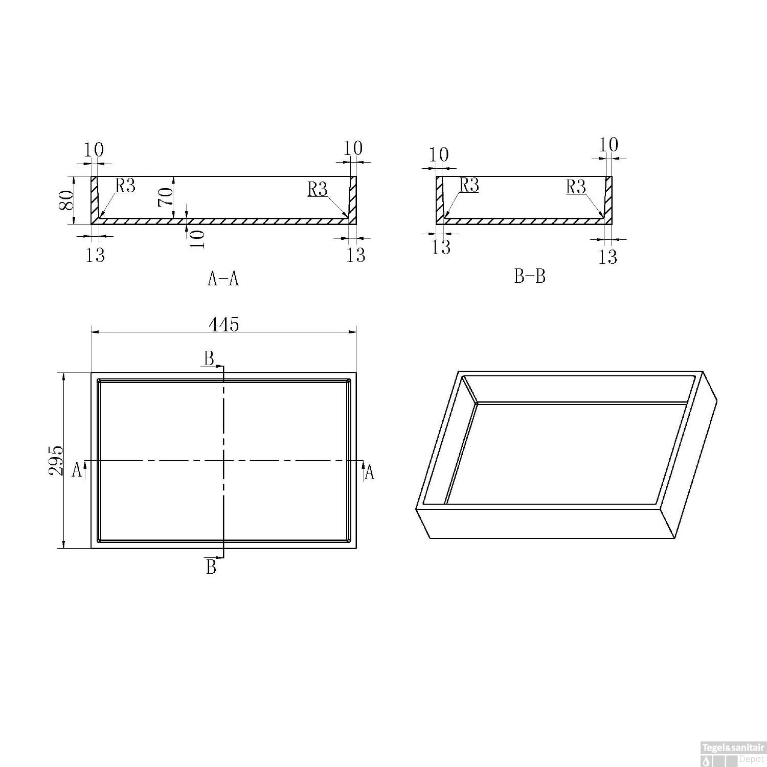 Inbouwnis Luca Sanitair 44.5x29.5x8 Cm Polystone Rechthoek Antraciet 5 Inbouwnis Luca Sanitair 44.5x29.5x8 Cm Polystone Rechthoek Antraciet - Afbeelding 3