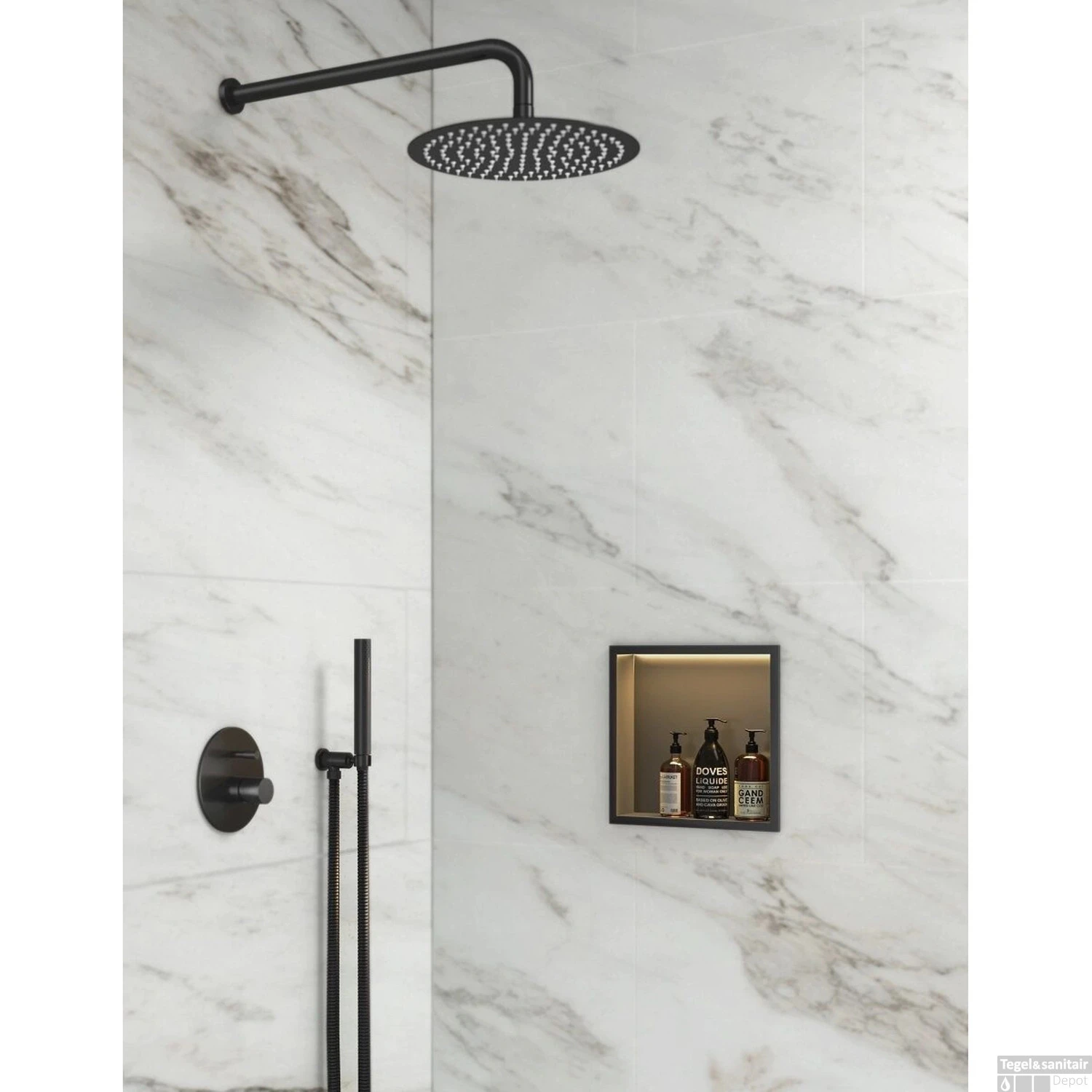 BWS Inbouwnis | Lucio | Met LED Verlichting | 30x30x7cm | Mat Zwart - Afbeelding 3