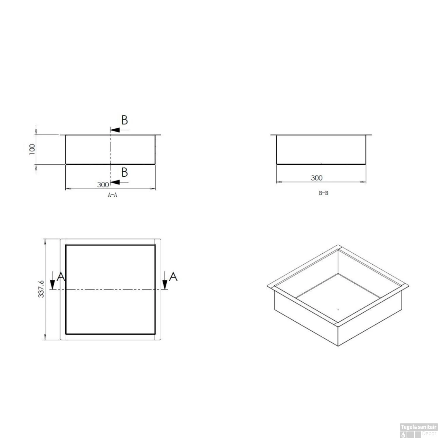 BWS Inbouwnis | 30x30x10cm | RVS Goud 6 BWS Inbouwnis | 30x30x10cm | RVS Goud - Afbeelding 4