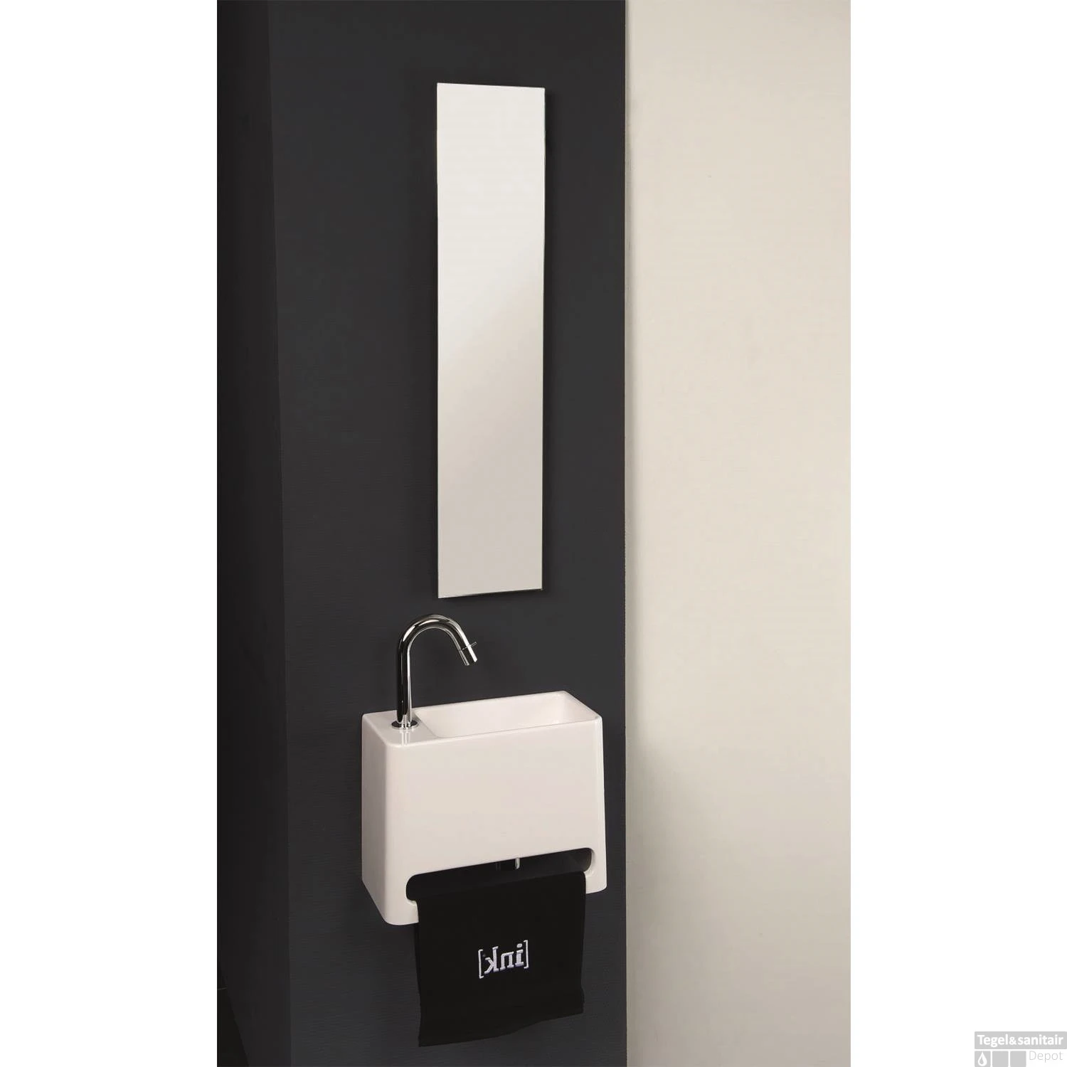 INK Fontein Hangar Polystone Zonder Kraangat Links Glans Wit 40x22x30 Cm - Afbeelding 3