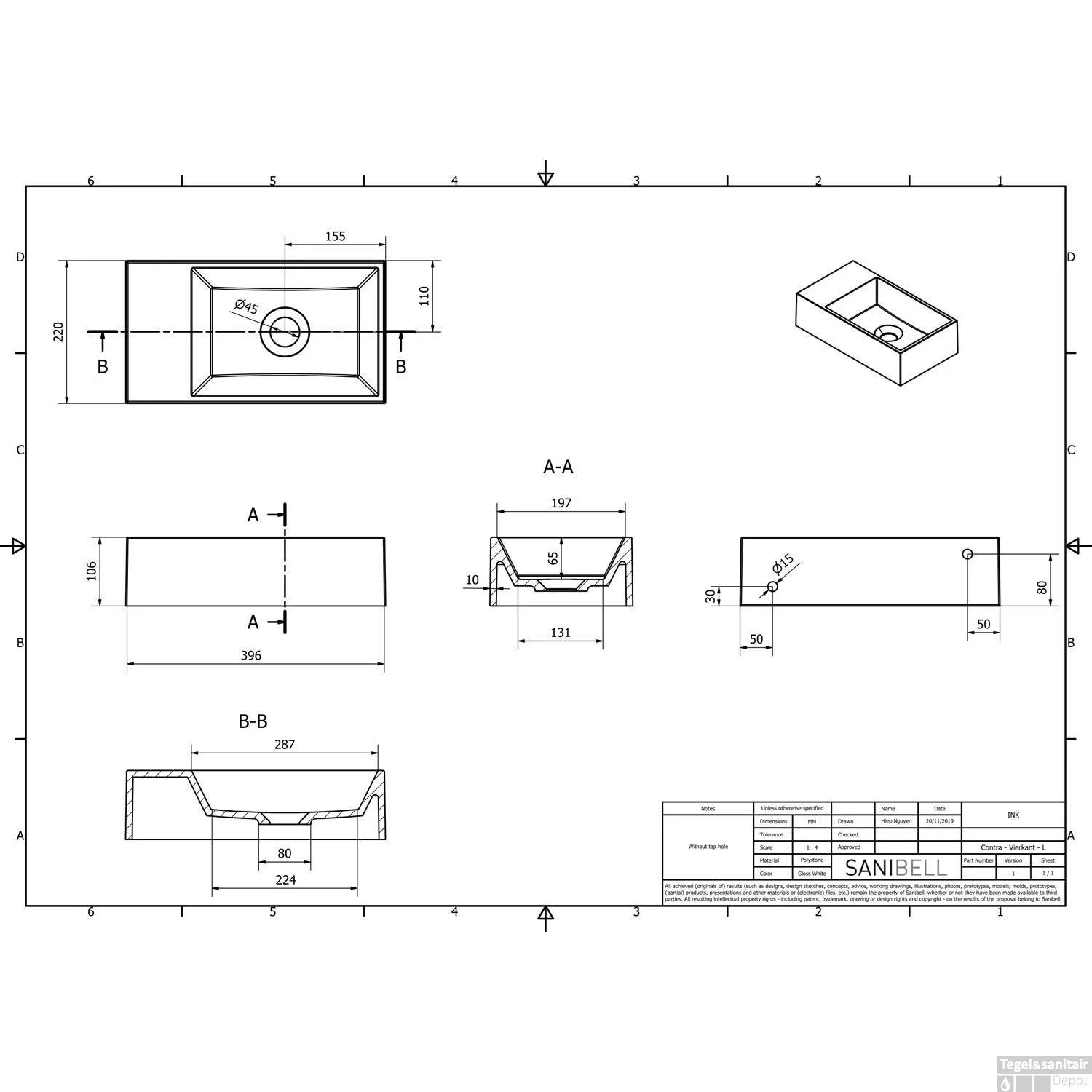 INK Fontein Contra Polystone Rechthoek Zonder Kraangat Links Glans Wit 40x22x10 Cm 5 INK Fontein Contra Polystone Rechthoek Zonder Kraangat Links Glans Wit 40x22x10 Cm - Afbeelding 3