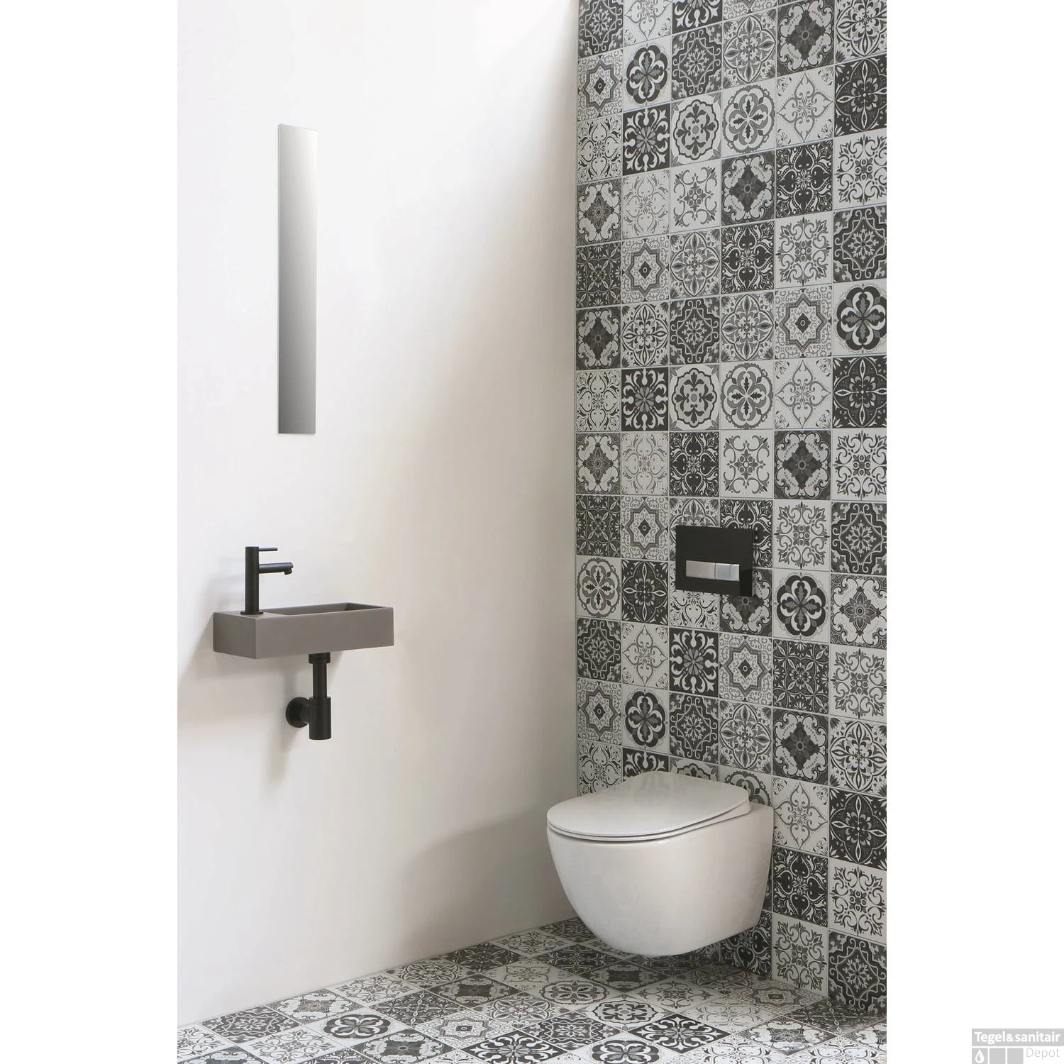 INK Versus Fontein Quartz Met Kraangat Links Beton 36x18x9cm 5 INK Versus Fontein Quartz Met Kraangat Links Beton 36x18x9cm - Afbeelding 3