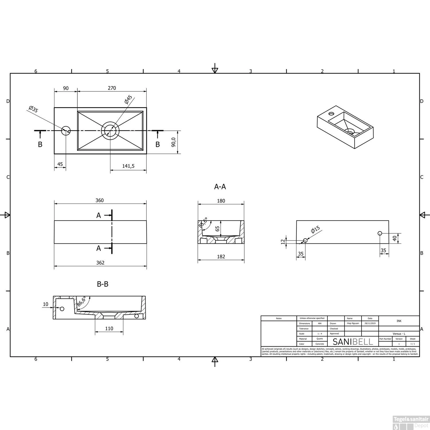 INK Versus Fontein Quartz Met Kraangat Links Beton 36x18x9cm 7 INK Versus Fontein Quartz Met Kraangat Links Beton 36x18x9cm - Afbeelding 5