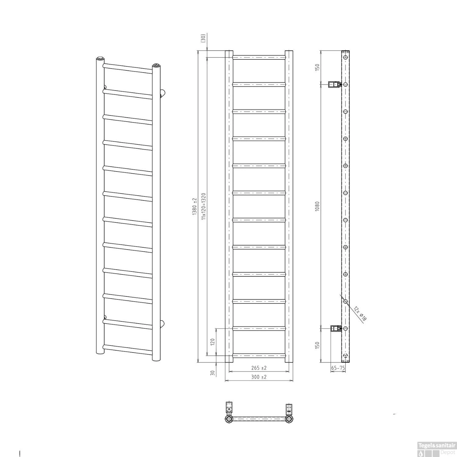 Handdoekradiator Sapho Dina Recht 30x138 Cm Antraciet 7 Handdoekradiator Sapho Dina Recht 30x138 Cm Antraciet - Afbeelding 5