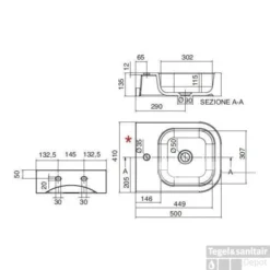 Keramische Wastafel Scarabeo Next 41x50cm Wit -Goedkope Stijl Baden Winkel keramische wastafel scarabeo next 41x50cm wit lijntekening