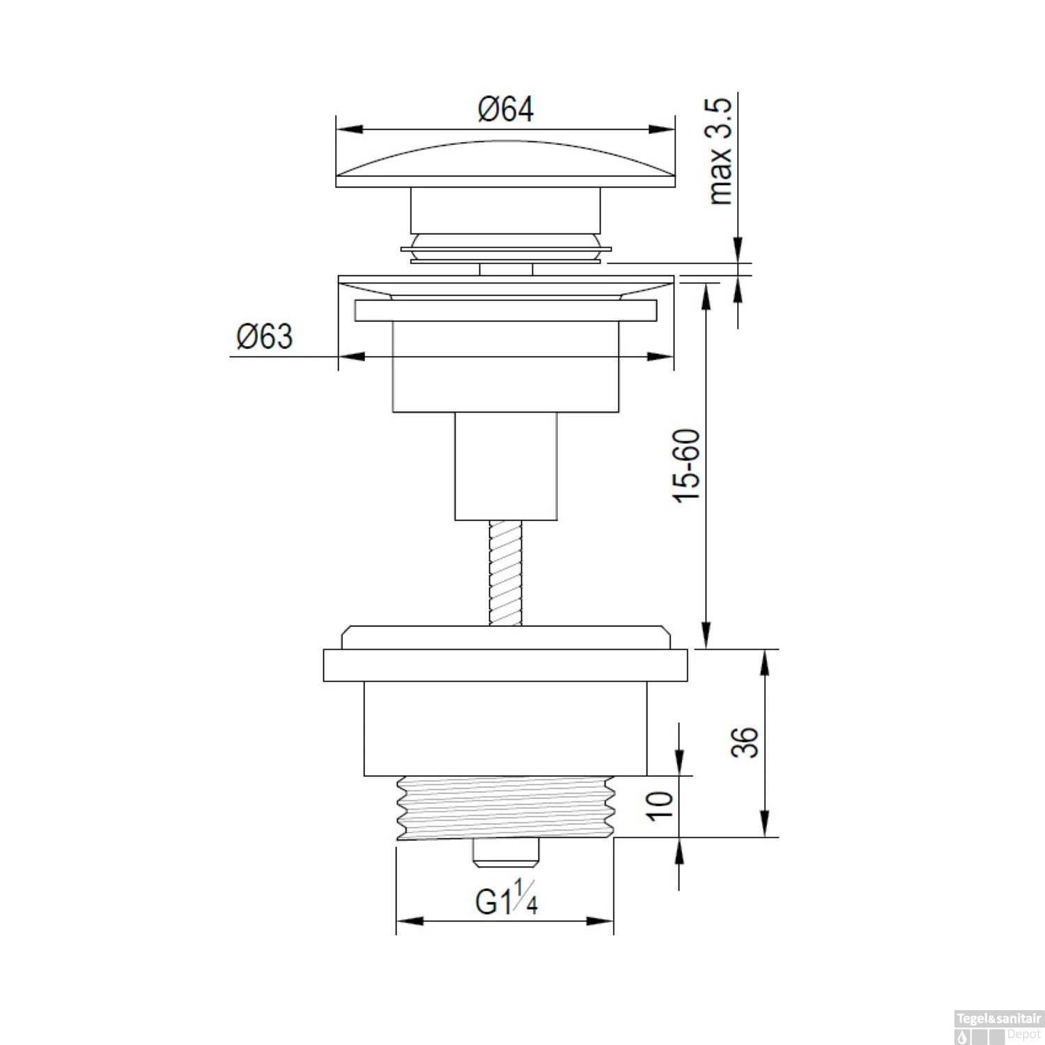 Klikwaste Brauer Afvoerplug Fine Stone Binnenwerk 5/4 Mat Wit 6 Klikwaste Brauer Afvoerplug Fine Stone Binnenwerk 5/4 Mat Wit - Afbeelding 4