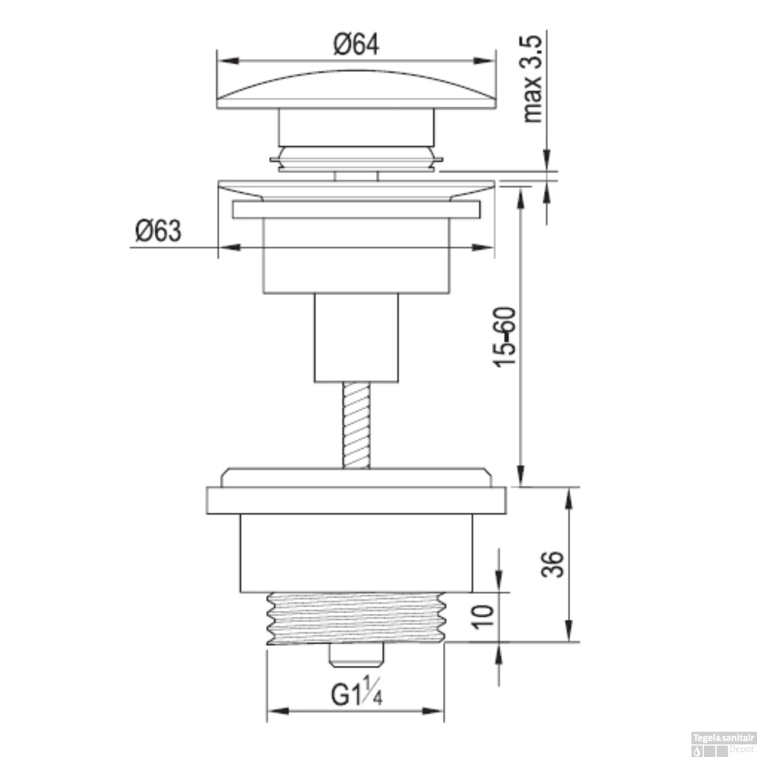 Klikwaste Brauer Afvoerplug Messing Binnenwerk 5/4 Gunmetal 4 Klikwaste Brauer Afvoerplug Messing Binnenwerk 5/4 Gunmetal - Afbeelding 2