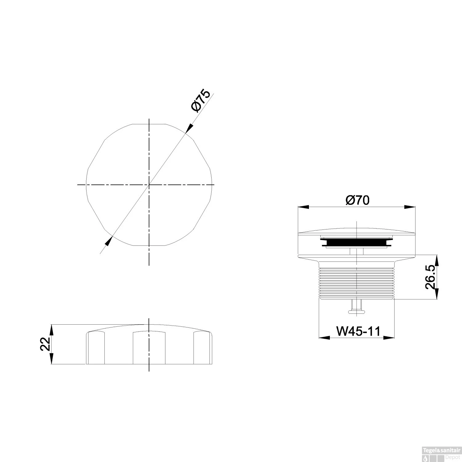 Knop/plug Badoverloop Wiesbaden Chroom 4 Knop/plug Badoverloop Wiesbaden Chroom - Afbeelding 2