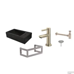 FonteinPack Recto Natuursteen Rechts Met MontageFrame 40x22x10 Cm RVS (Keuze Uit 8 Kranen) -Goedkope Stijl Baden Winkel koh39.3501setrvsframe 1