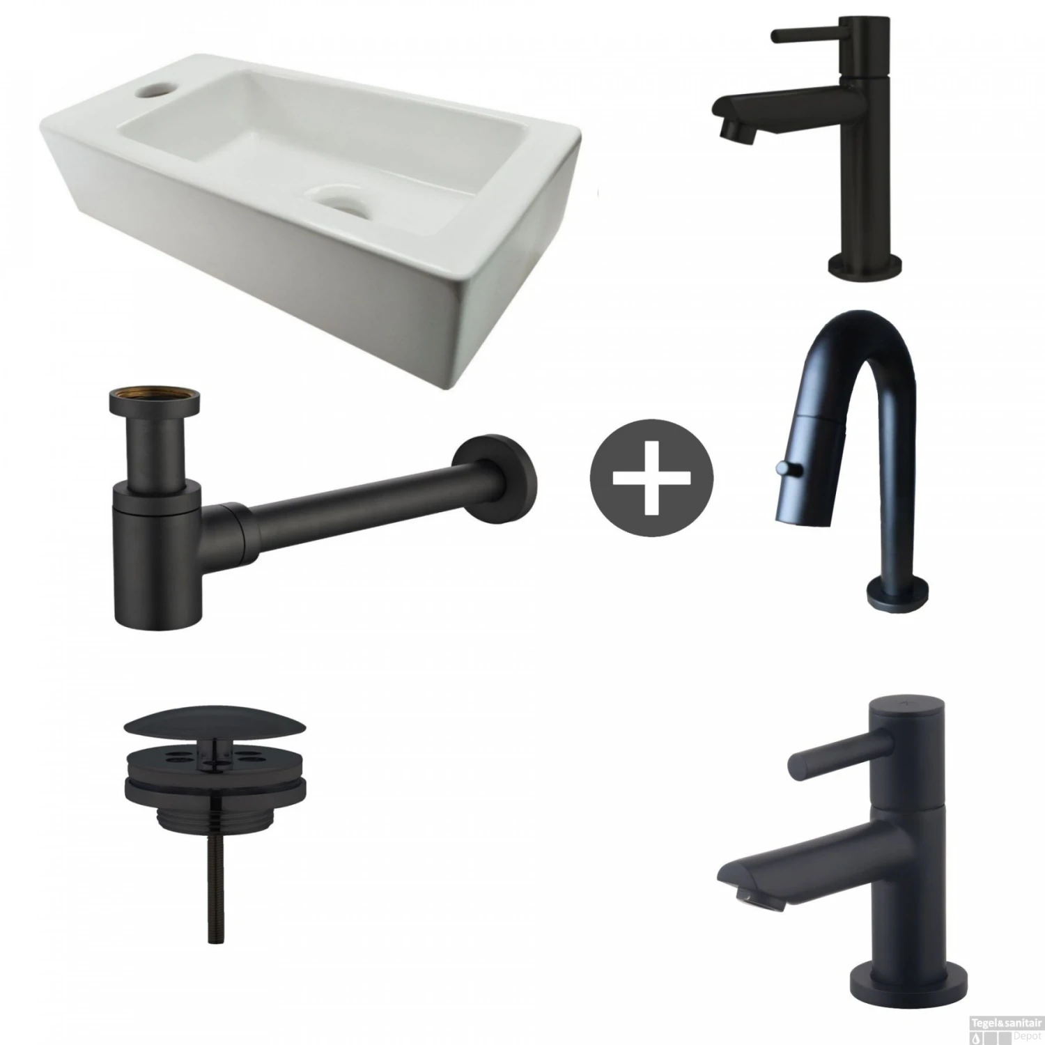 Fonteinpack Rhea Links Keramiek 36x18x9 Cm Mat Zwart (Keuze Uit 4 Kranen) 3 Fonteinpack Rhea Links Keramiek 36x18x9 Cm Mat Zwart (Keuze Uit 4 Kranen)