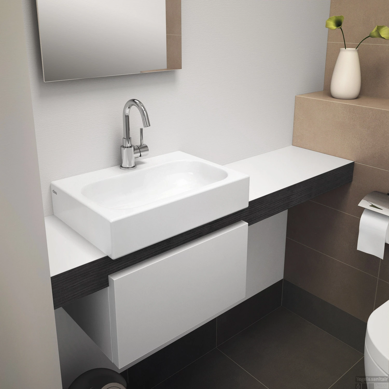 Wastafel Clou Match Me 70x42x14cm Keramiek Glans Wit (Met 1 Kraangat) 5 Wastafel Clou Match Me 70x42x14cm Keramiek Glans Wit (Met 1 Kraangat) - Afbeelding 3