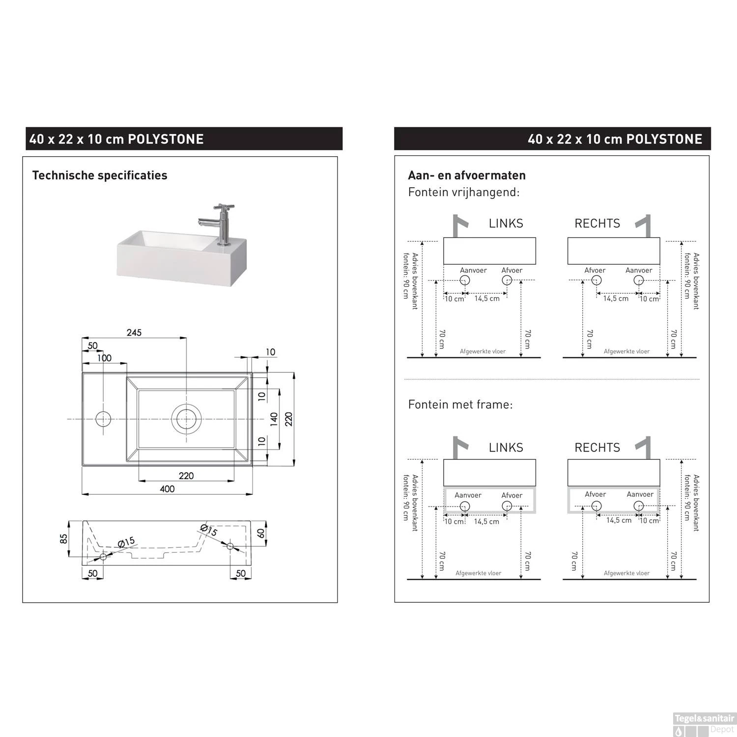INK Fontein Contra Polystone Rechthoek Zonder Kraangat Links Glans Wit 40x22x10 Cm 7 INK Fontein Contra Polystone Rechthoek Zonder Kraangat Links Glans Wit 40x22x10 Cm - Afbeelding 5