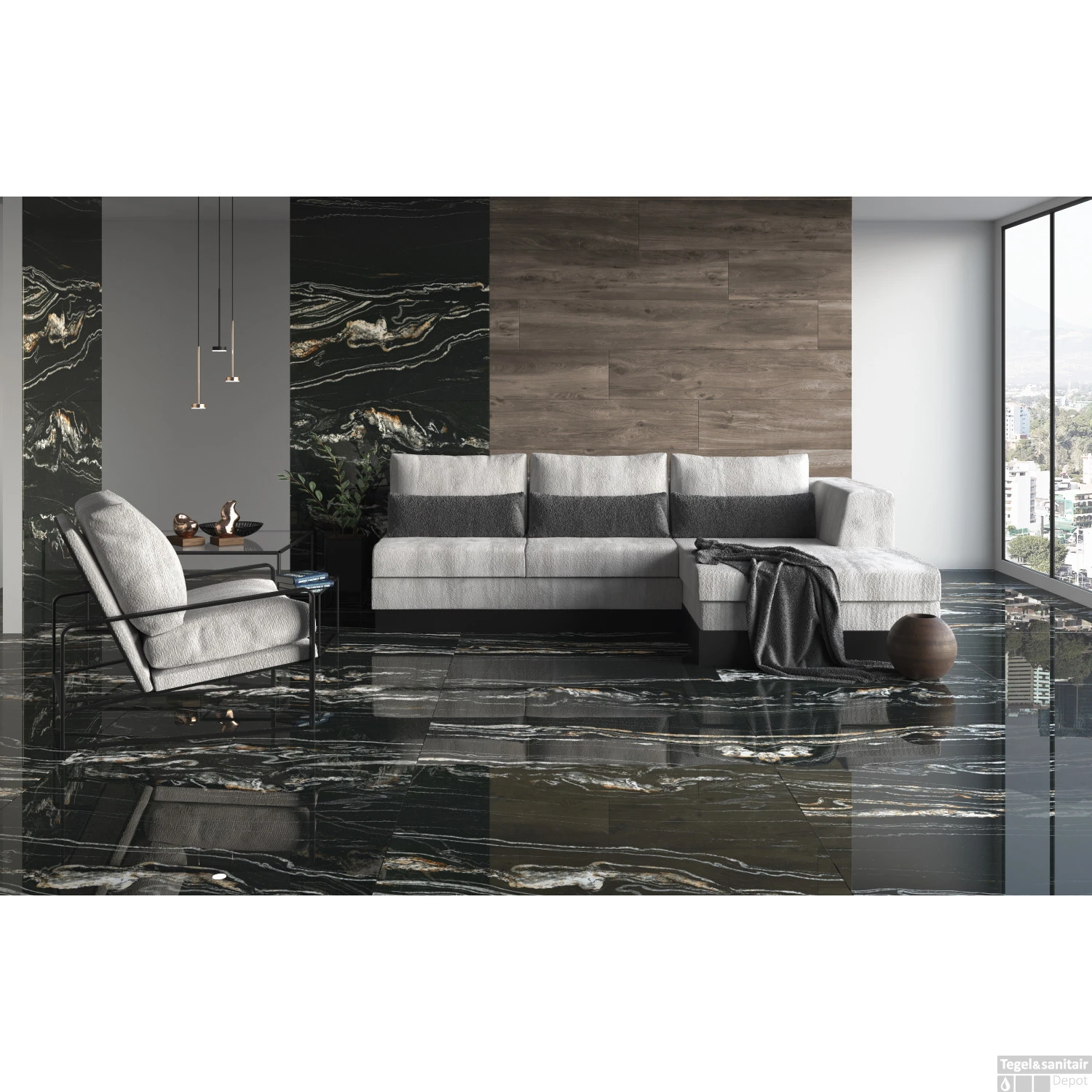 Vloertegel Navarti Leeds Negro Marmerlook 60x120 Cm (doosinhoud 1.44 M2) 5 Vloertegel Navarti Leeds Negro Marmerlook 60x120 Cm (doosinhoud 1.44 M2) - Afbeelding 3