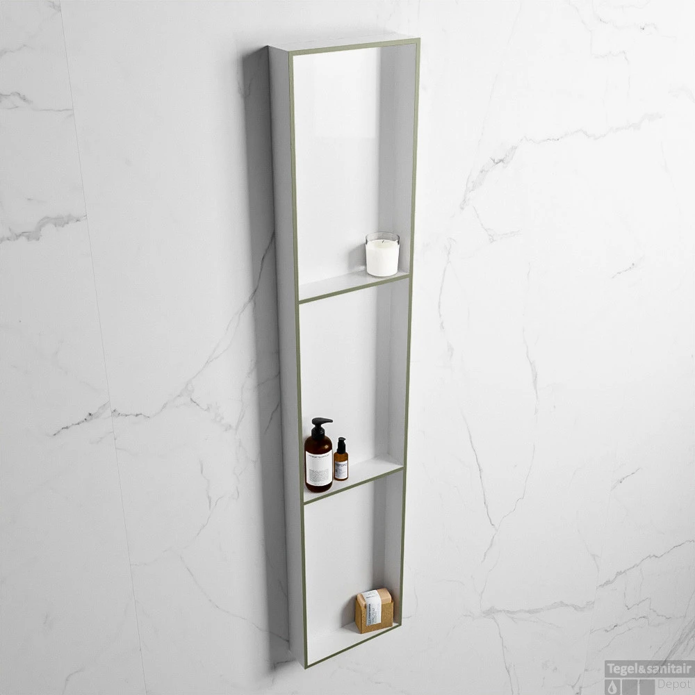 MONDIAZ EASY Nis 149,5x29,5cm In Solid Surface Kleur Army | Talc. 3 Vakken Geschikt Voor In- Of Opbouw 4 MONDIAZ EASY Nis 149,5x29,5cm In Solid Surface Kleur Army | Talc. 3 Vakken Geschikt Voor In- Of Opbouw - Afbeelding 2