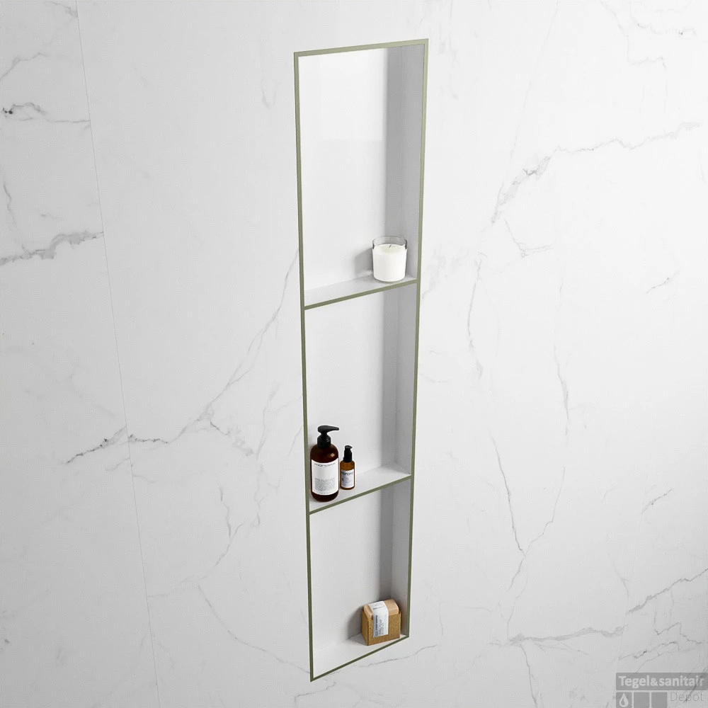 MONDIAZ EASY Nis 149,5x29,5cm In Solid Surface Kleur Army | Talc. 3 Vakken Geschikt Voor In- Of Opbouw 5 MONDIAZ EASY Nis 149,5x29,5cm In Solid Surface Kleur Army | Talc. 3 Vakken Geschikt Voor In- Of Opbouw - Afbeelding 3