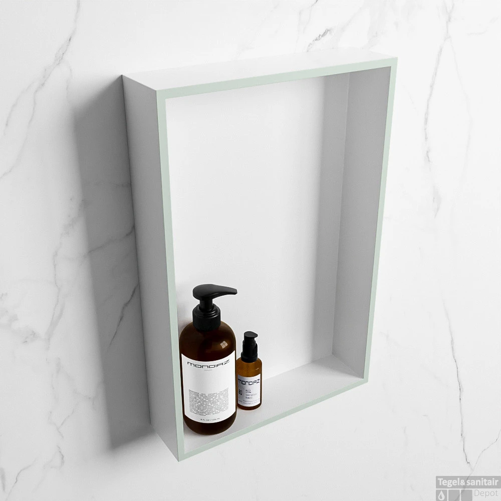 MONDIAZ EASY Nis 44,5x29,5cm In Solid Surface Kleur Greey | Talc. 1 Vak Geschikt Voor In- Of Opbouw 4 MONDIAZ EASY Nis 44,5x29,5cm In Solid Surface Kleur Greey | Talc. 1 Vak Geschikt Voor In- Of Opbouw - Afbeelding 2