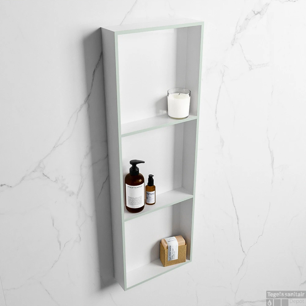 MONDIAZ EASY Nis 89,5x29,5cm In Solid Surface Kleur Greey | Talc. 3 Vakken Geschikt Voor In- Of Opbouw 4 MONDIAZ EASY Nis 89,5x29,5cm In Solid Surface Kleur Greey | Talc. 3 Vakken Geschikt Voor In- Of Opbouw - Afbeelding 2