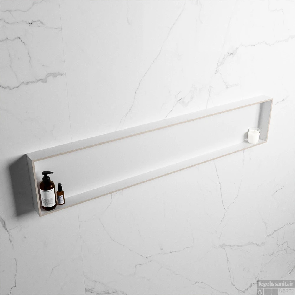 MONDIAZ EASY Nis 149,5x29,5cm In Solid Surface Kleur Linen | Talc. 1 Vak Geschikt Voor In- Of Opbouw 4 MONDIAZ EASY Nis 149,5x29,5cm In Solid Surface Kleur Linen | Talc. 1 Vak Geschikt Voor In- Of Opbouw - Afbeelding 2