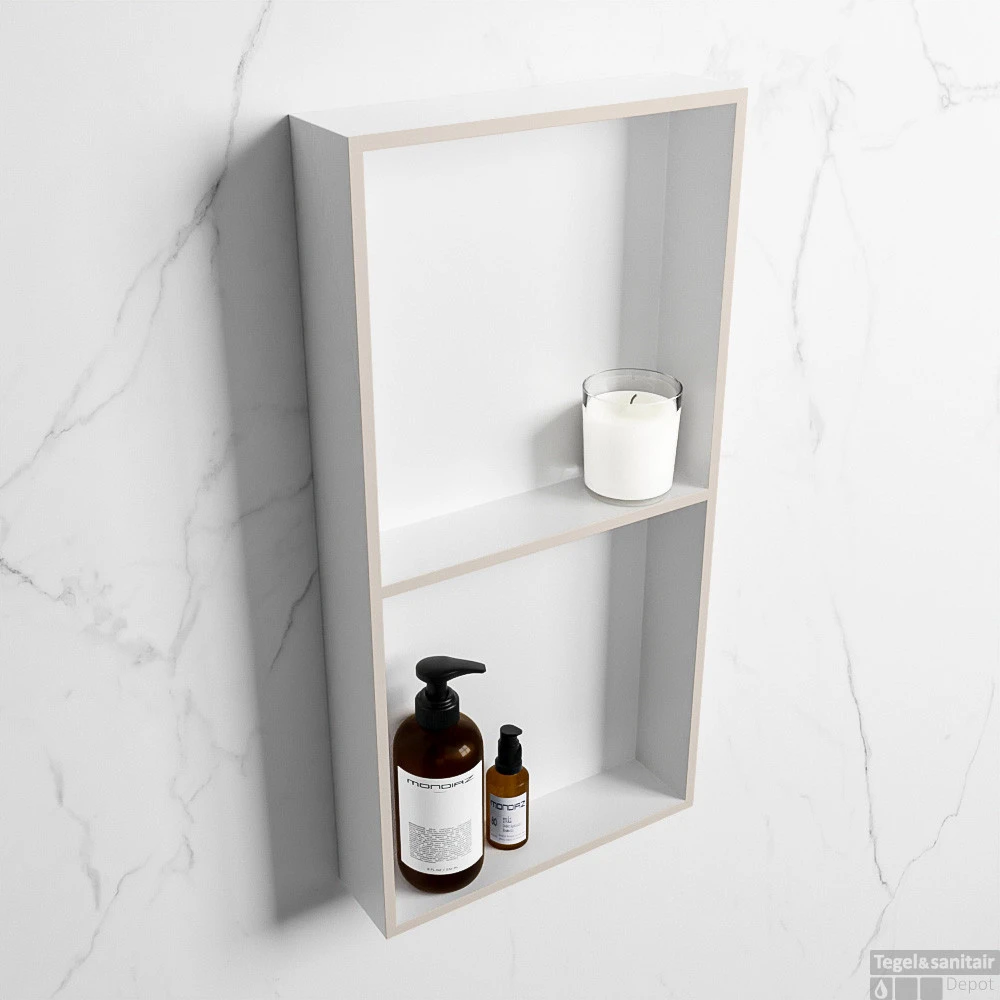 MONDIAZ EASY Nis 59,5x29,5cm In Solid Surface Kleur Linen | Talc. 2 Vakken Geschikt Voor In- Of Opbouw 4 MONDIAZ EASY Nis 59,5x29,5cm In Solid Surface Kleur Linen | Talc. 2 Vakken Geschikt Voor In- Of Opbouw - Afbeelding 2