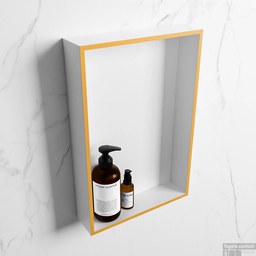 MONDIAZ EASY Nis 44,5x29,5cm In Solid Surface Kleur Ocher | Talc. 1 Vak Geschikt Voor In- Of Opbouw 4 MONDIAZ EASY Nis 44,5x29,5cm In Solid Surface Kleur Ocher | Talc. 1 Vak Geschikt Voor In- Of Opbouw - Afbeelding 2