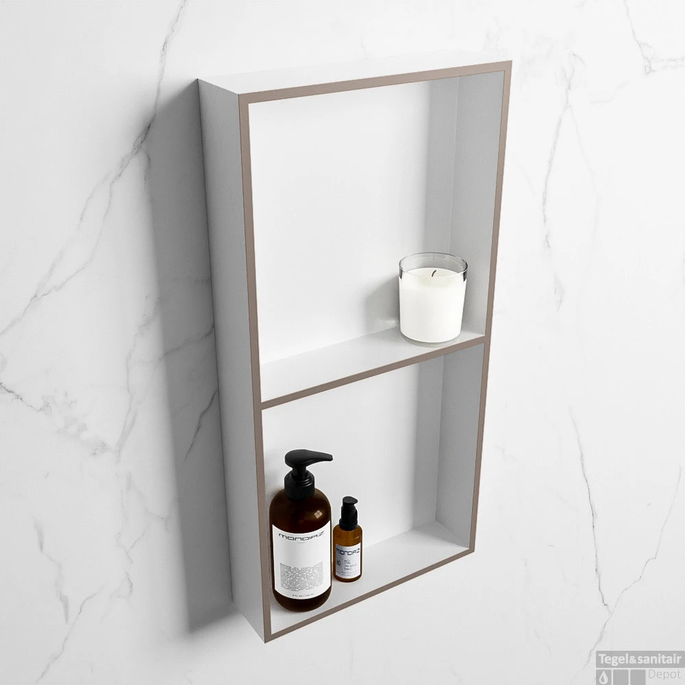 MONDIAZ EASY Nis 59,5x29,5cm In Solid Surface Kleur Smoke | Talc. 2 Vakken Geschikt Voor In- Of Opbouw 4 MONDIAZ EASY Nis 59,5x29,5cm In Solid Surface Kleur Smoke | Talc. 2 Vakken Geschikt Voor In- Of Opbouw - Afbeelding 2