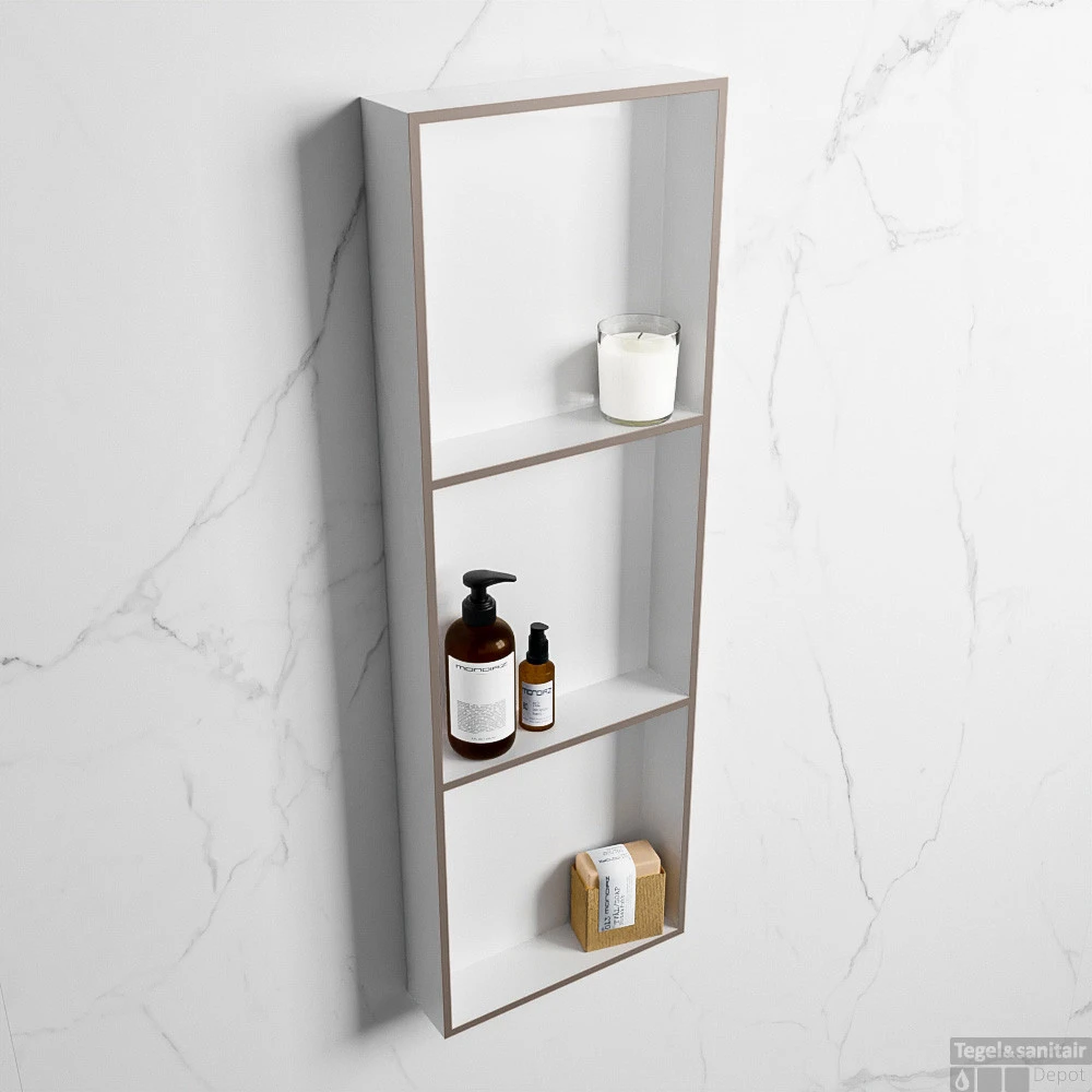 MONDIAZ EASY Nis 89,5x29,5cm In Solid Surface Kleur Smoke | Talc. 3 Vakken Geschikt Voor In- Of Opbouw 4 MONDIAZ EASY Nis 89,5x29,5cm In Solid Surface Kleur Smoke | Talc. 3 Vakken Geschikt Voor In- Of Opbouw - Afbeelding 2