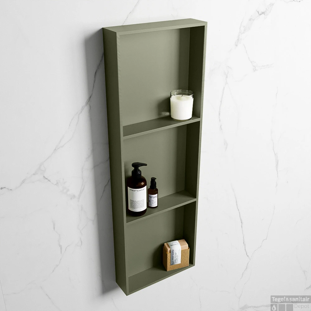 MONDIAZ EASY Nis 89,5x29,5cm In Solid Surface Kleur Army | Army. 3 Vakken Geschikt Voor In- Of Opbouw 4 MONDIAZ EASY Nis 89,5x29,5cm In Solid Surface Kleur Army | Army. 3 Vakken Geschikt Voor In- Of Opbouw - Afbeelding 2