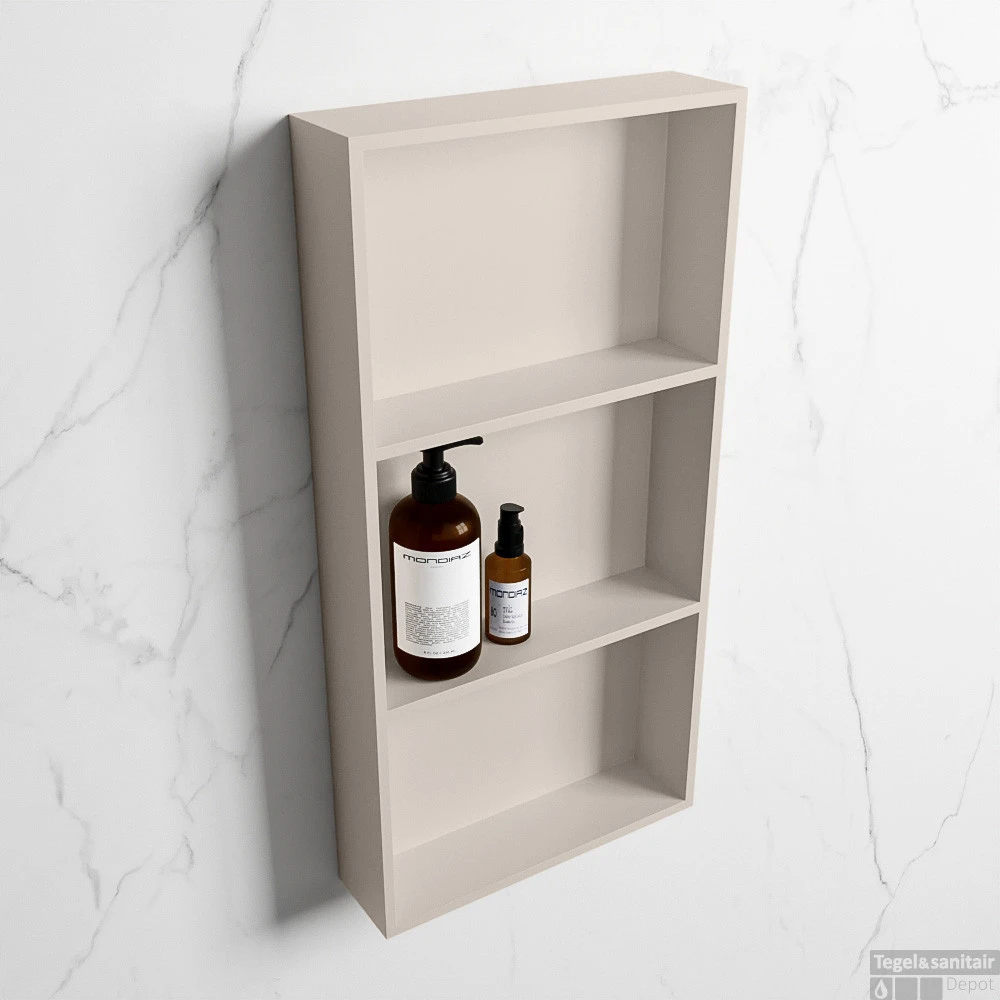 MONDIAZ EASY Nis 59,5x29,5cm In Solid Surface Kleur Linen | Linen. 3 Vakken Geschikt Voor In- Of Opbouw 4 MONDIAZ EASY Nis 59,5x29,5cm In Solid Surface Kleur Linen | Linen. 3 Vakken Geschikt Voor In- Of Opbouw - Afbeelding 2