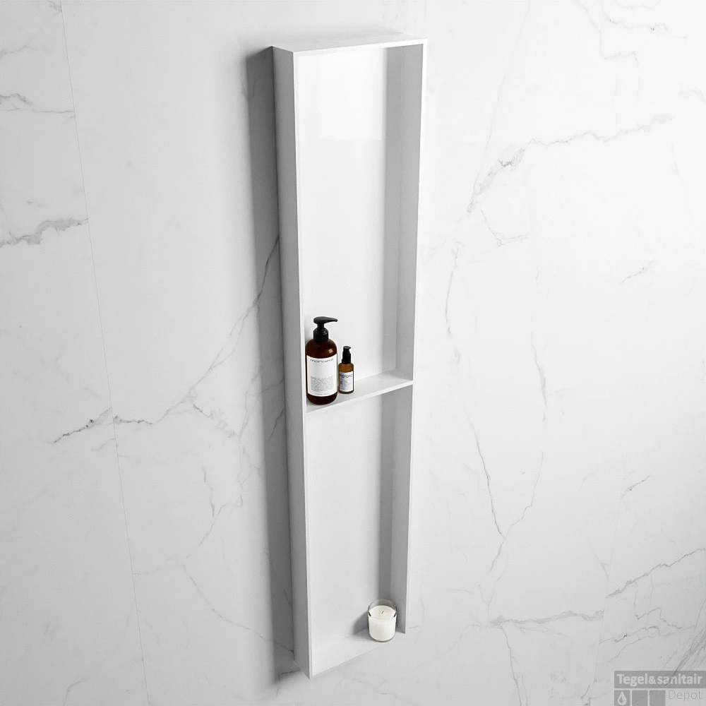 MONDIAZ EASY Nis 89,5x29,5cm In Solid Surface Kleur Talc | Talc. 2 Vakken Geschikt Voor In- Of Opbouw 4 MONDIAZ EASY Nis 89,5x29,5cm In Solid Surface Kleur Talc | Talc. 2 Vakken Geschikt Voor In- Of Opbouw - Afbeelding 2