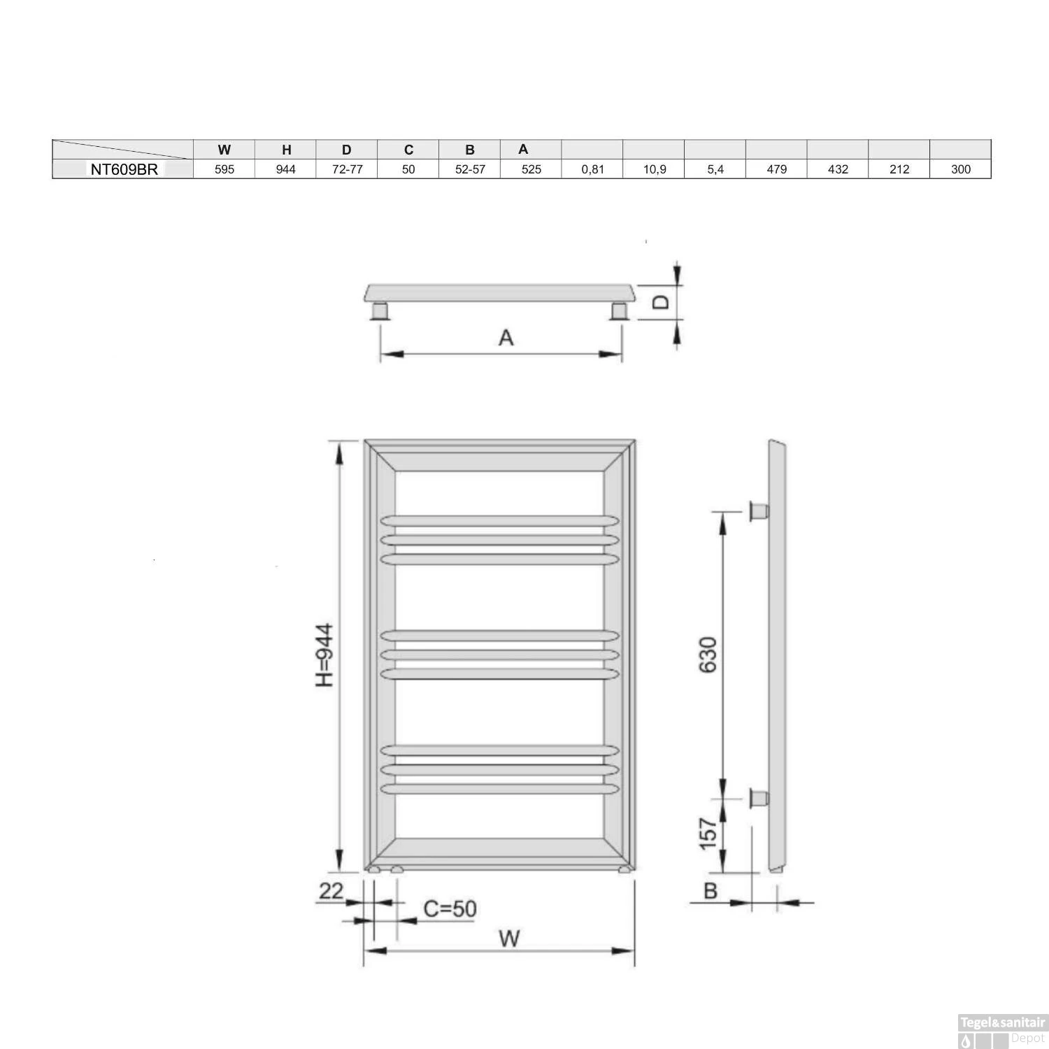 Designradiator Sapho Leontes Recht 59.5x94.4 Cm 479W Brons 5 Designradiator Sapho Leontes Recht 59.5x94.4 Cm 479W Brons - Afbeelding 3