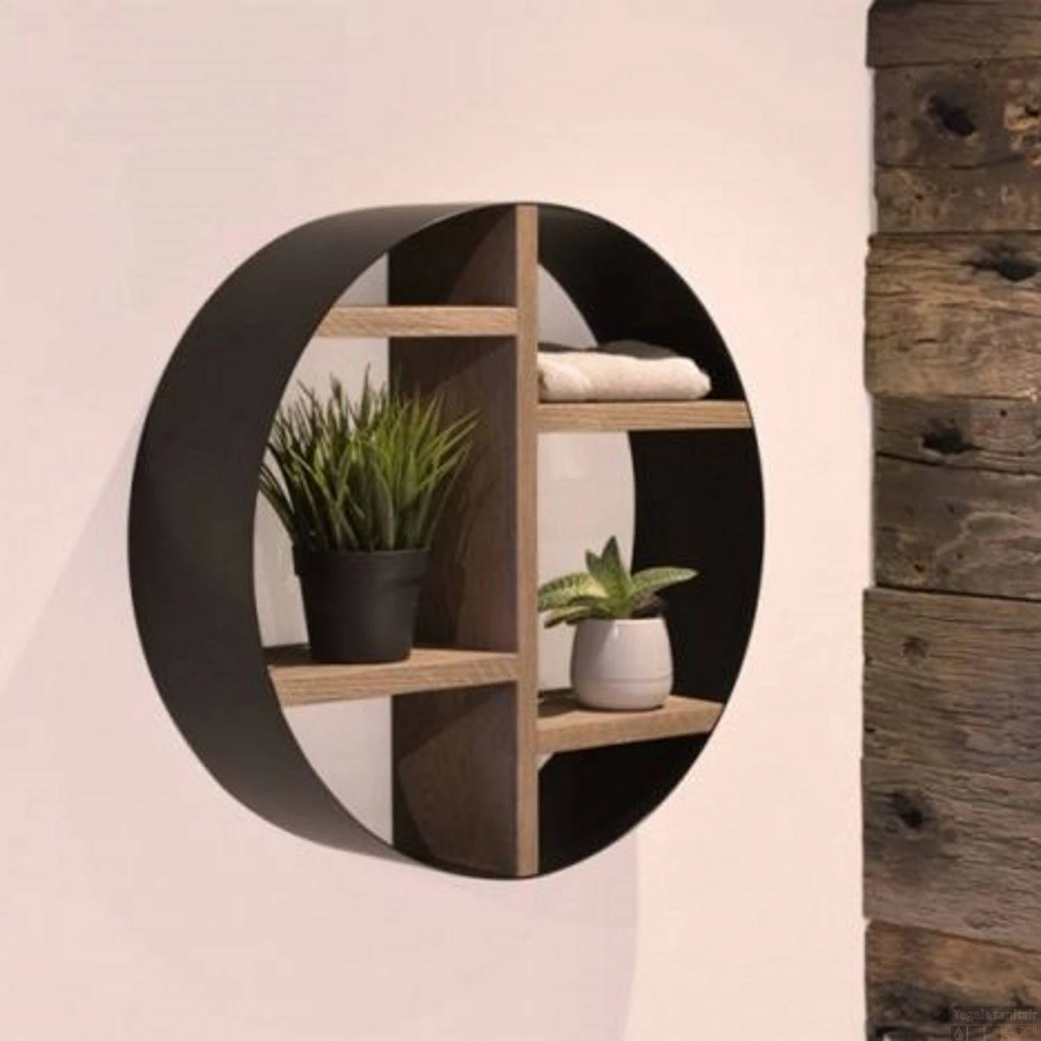 Opbouwnis LoooX Wooden Box Rond Eiken Old Grey Ø50x14cm Mat Zwart - Afbeelding 3