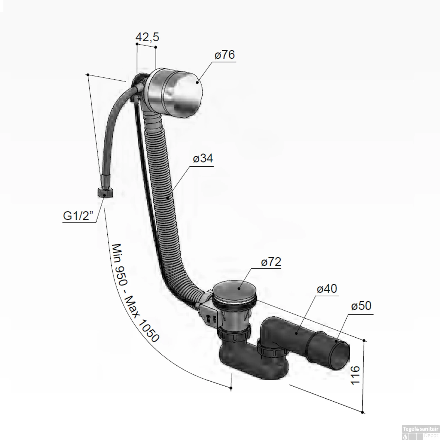 Badoverloop Hotbath Cobber Vulcombinatie Chroom 6 Badoverloop Hotbath Cobber Vulcombinatie Chroom - Afbeelding 4