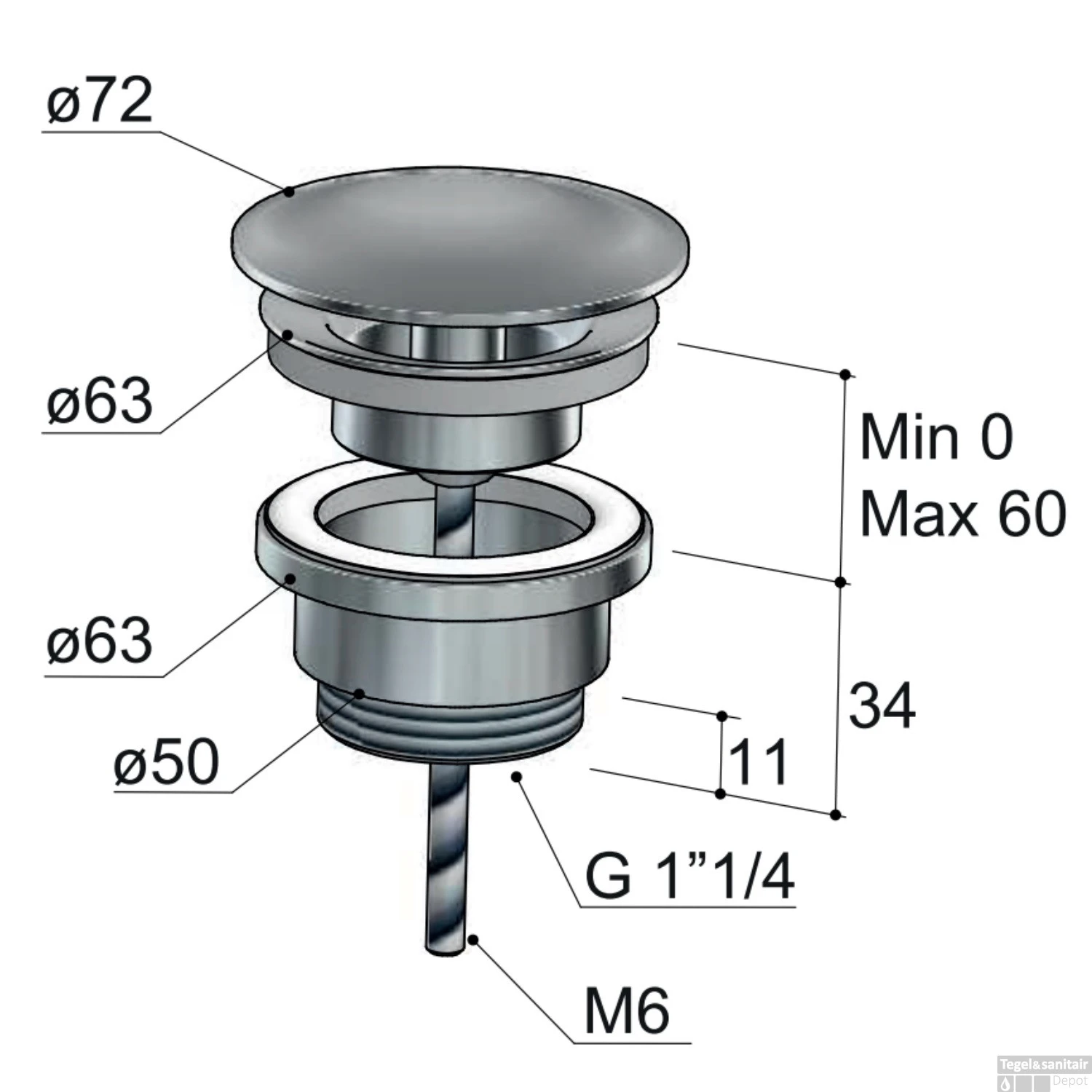Afvoerplug Hotbath Gal Always-Open Met Schroef Rond Geborsteld Nikkel PVD 4 Afvoerplug Hotbath Gal Always-Open Met Schroef Rond Geborsteld Nikkel PVD - Afbeelding 2