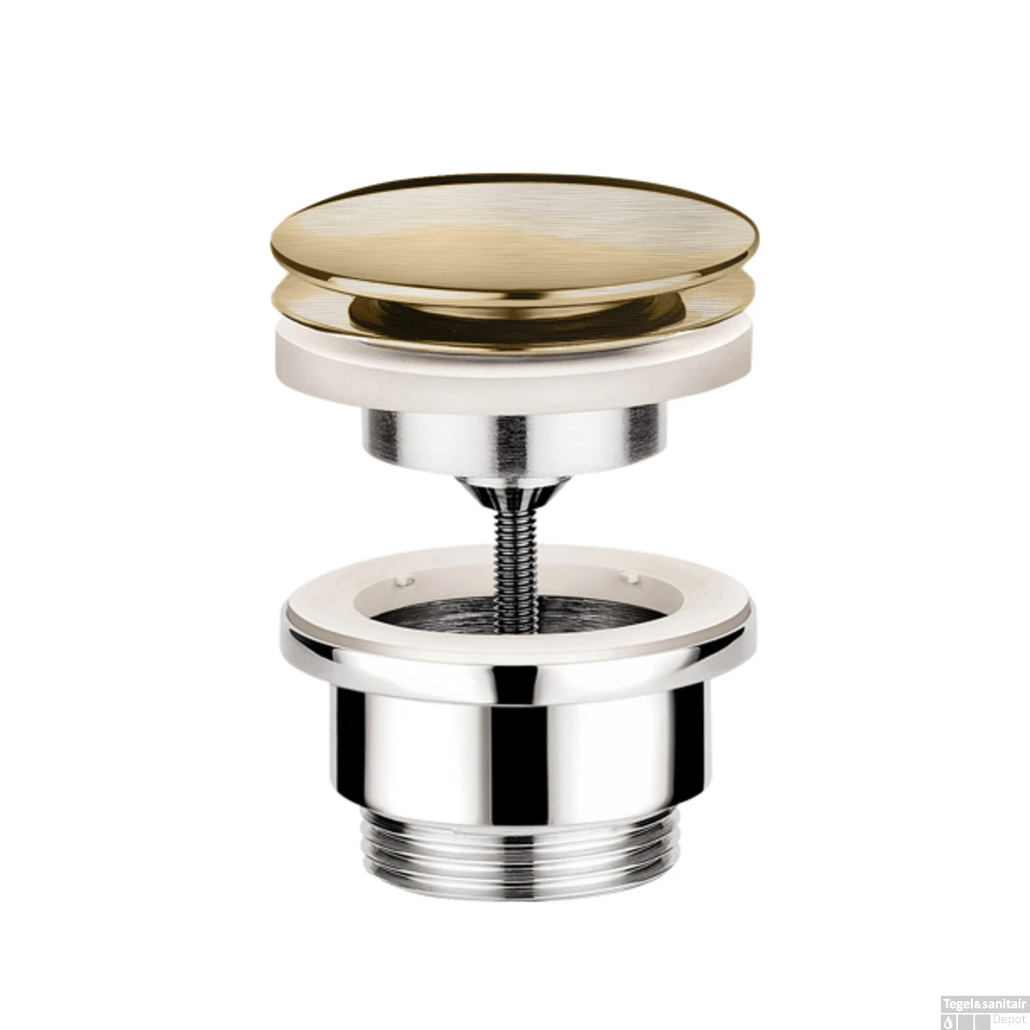 Afvoerplug Hotbath Cobber Always-Open Met Schroef Rond Geborsteld Messing