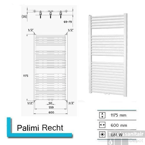 Handdoekradiator Palimi Recht 1175 X 600 Mm Wit Structuur 3 Handdoekradiator Palimi Recht 1175 X 600 Mm Wit Structuur